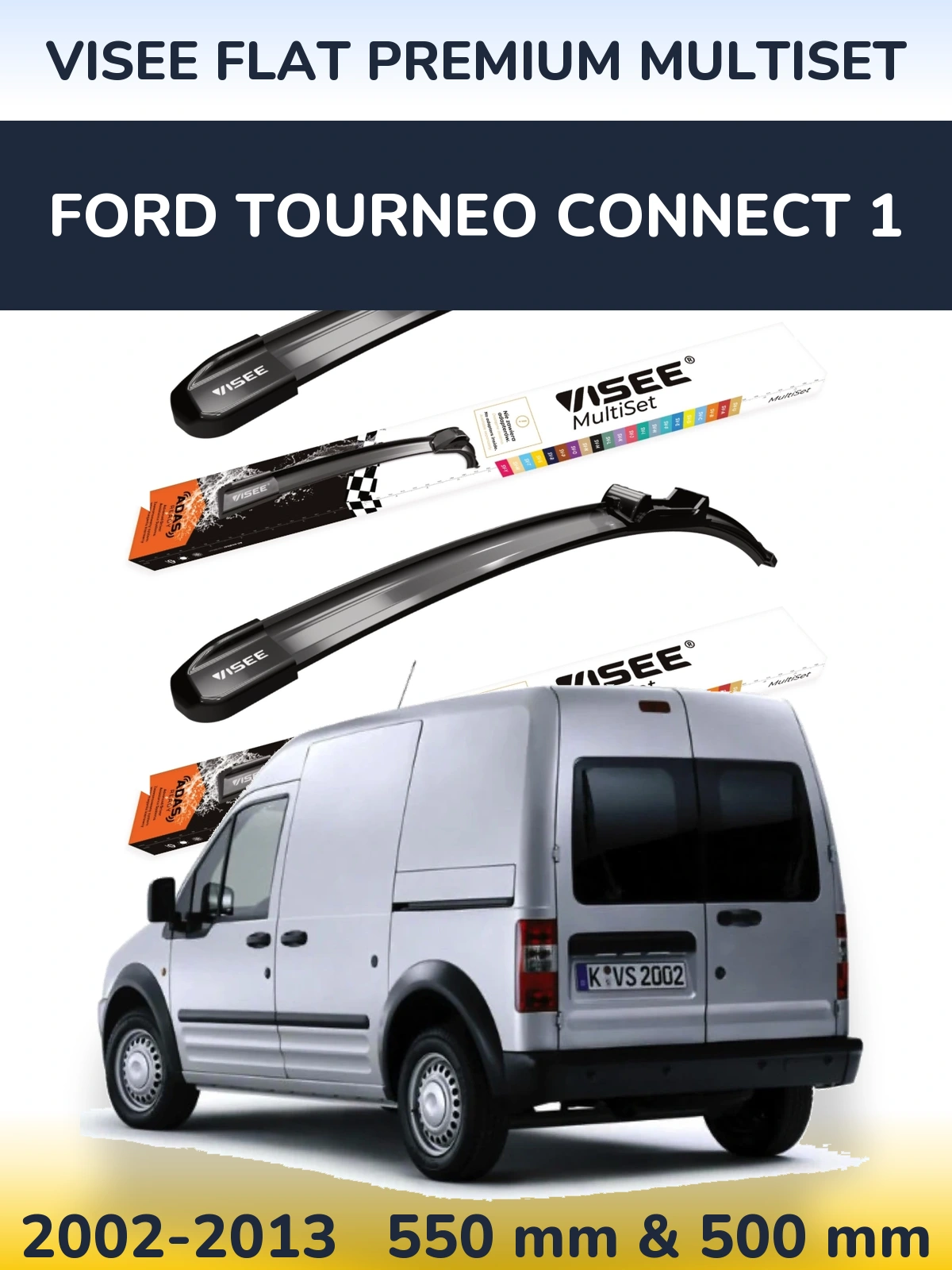 Комплект передних дворников VISEE FLAT PREMIUM MultiSet 550 & 500 мм для Ford Tourneo Connect 1 2002-2013