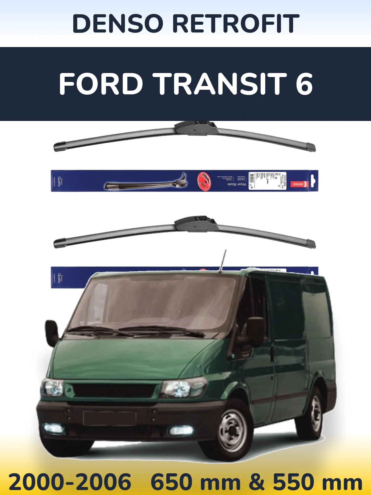 Комплект передних дворников Denso Retrofit 650 & 550 мм для Ford Transit 6 2000-2006
