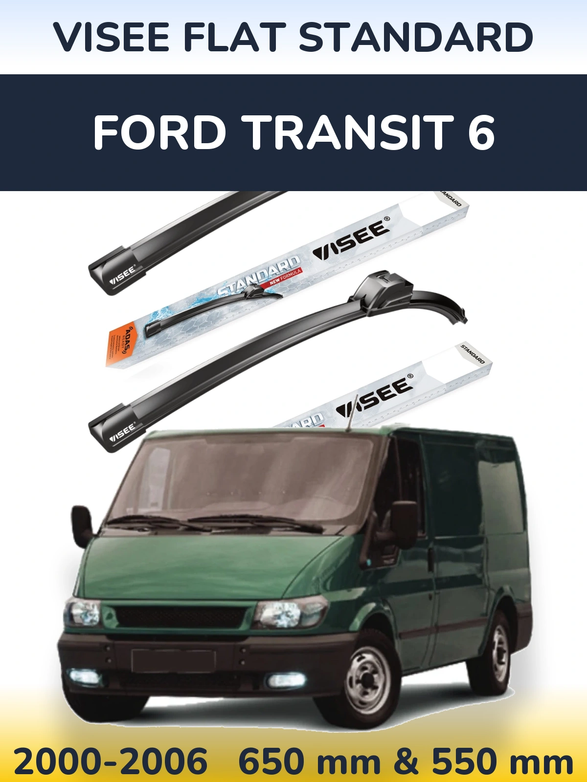 Комплект передних дворников VISEE FLAT STANDARD 650 & 550 мм для Ford Transit 6 2000-2006