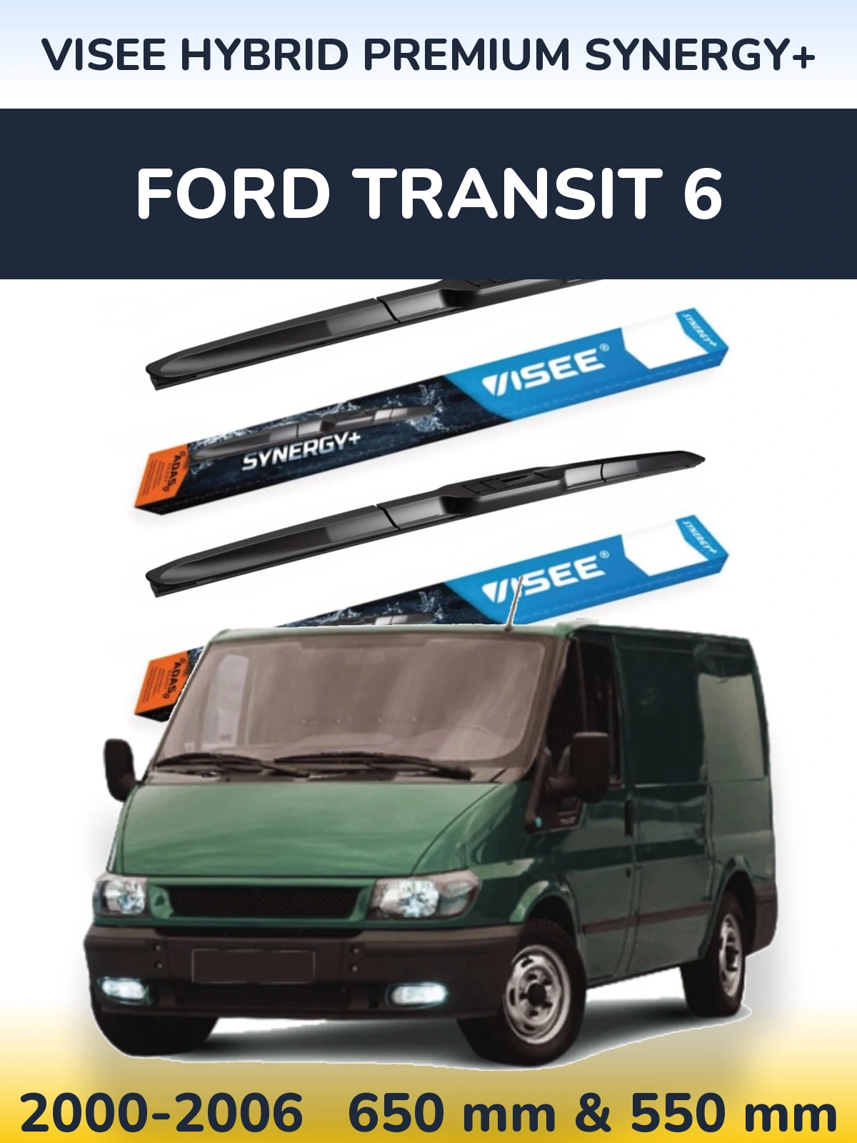 Front wiper blade set VISEE HYBRID PREMIUM SYNERGY+ 650 & 550 mm for Ford Transit 6 2000-2006