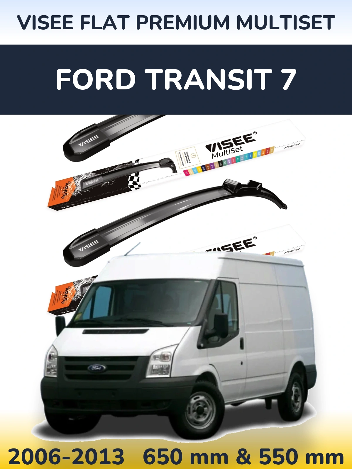 Комплект передних дворников VISEE FLAT PREMIUM MultiSet 650 & 550 мм для Ford Transit 7 2006-2013