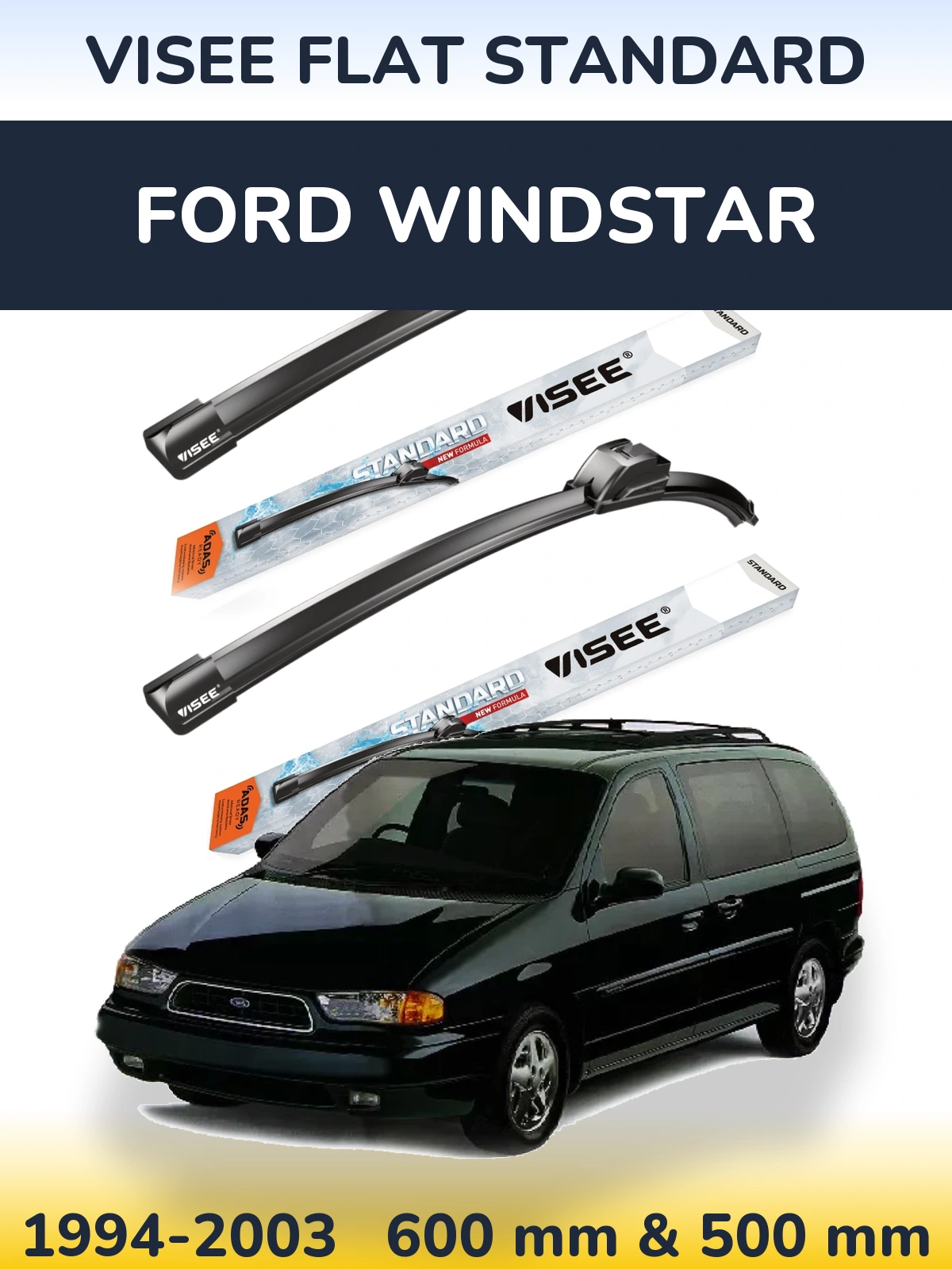 Комплект передніх щіток VISEE FLAT STANDARD 600 & 500 мм для Ford Windstar 1994-2003