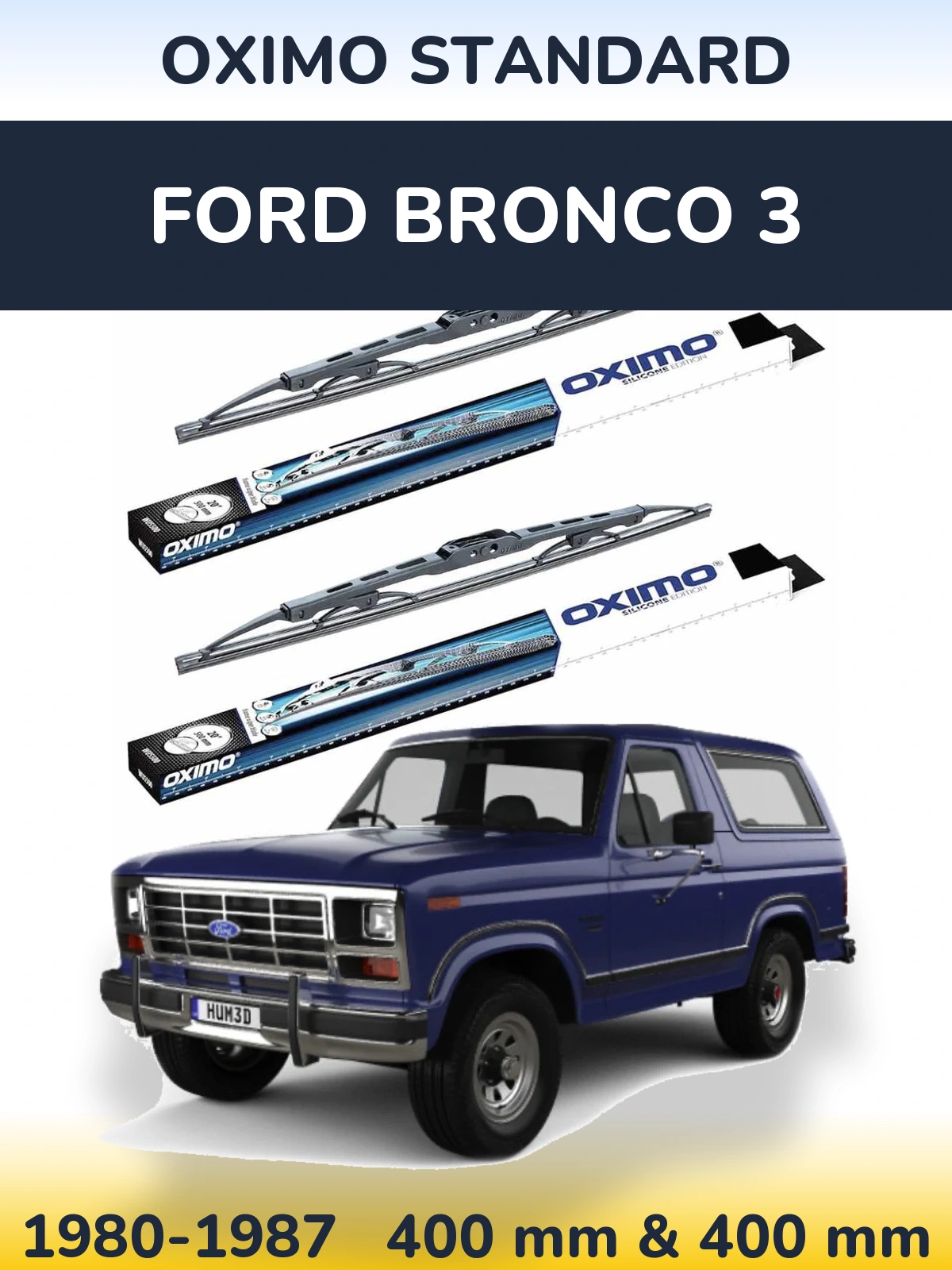 Front wiper blade set Oximo Standard 400 & 400 mm for Ford Bronco 3 1980-1987