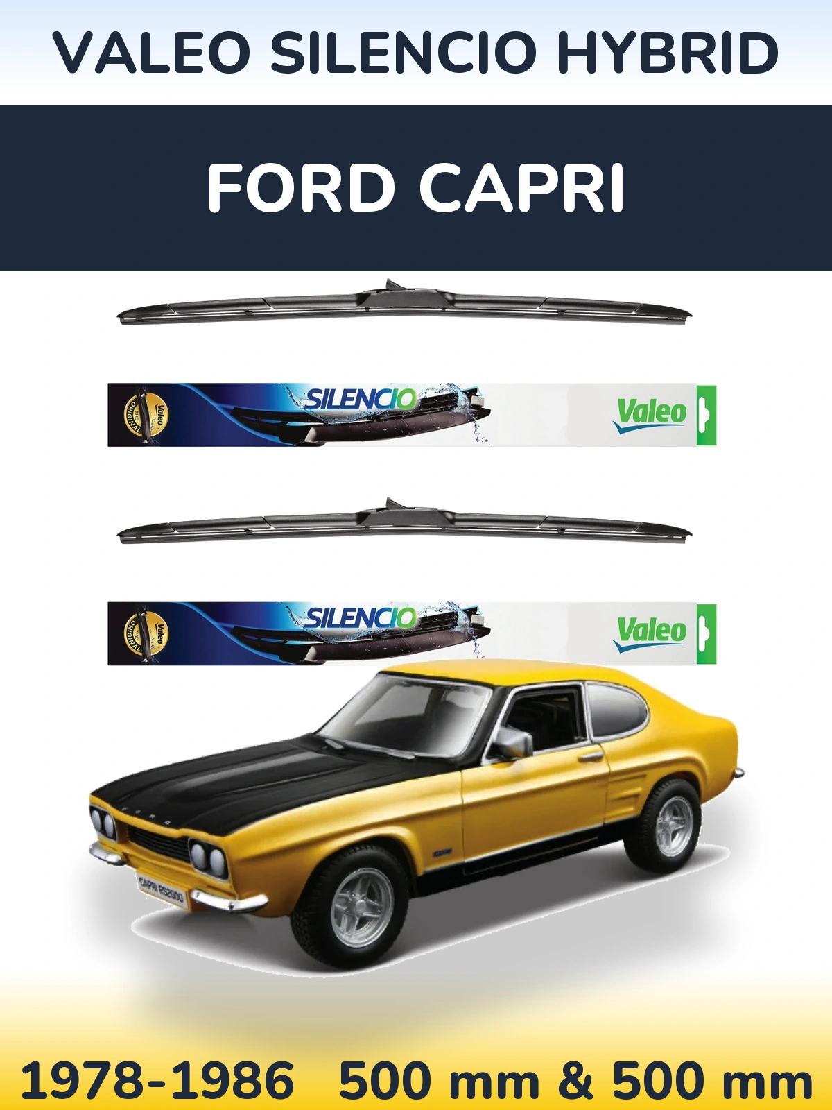 Комплект передних дворников Valeo Silencio Hybrid 500 & 500 мм для Ford Capri 1978-1986