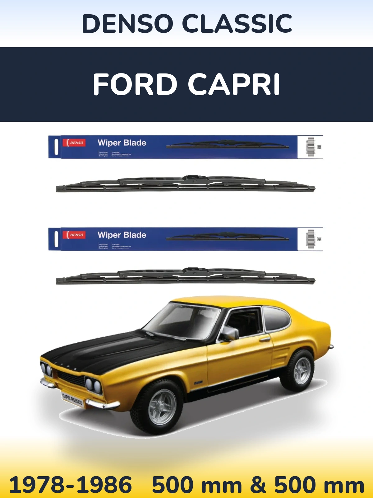 Комплект передних дворников Denso Classic 500 & 500 мм для Ford Capri 1978-1986