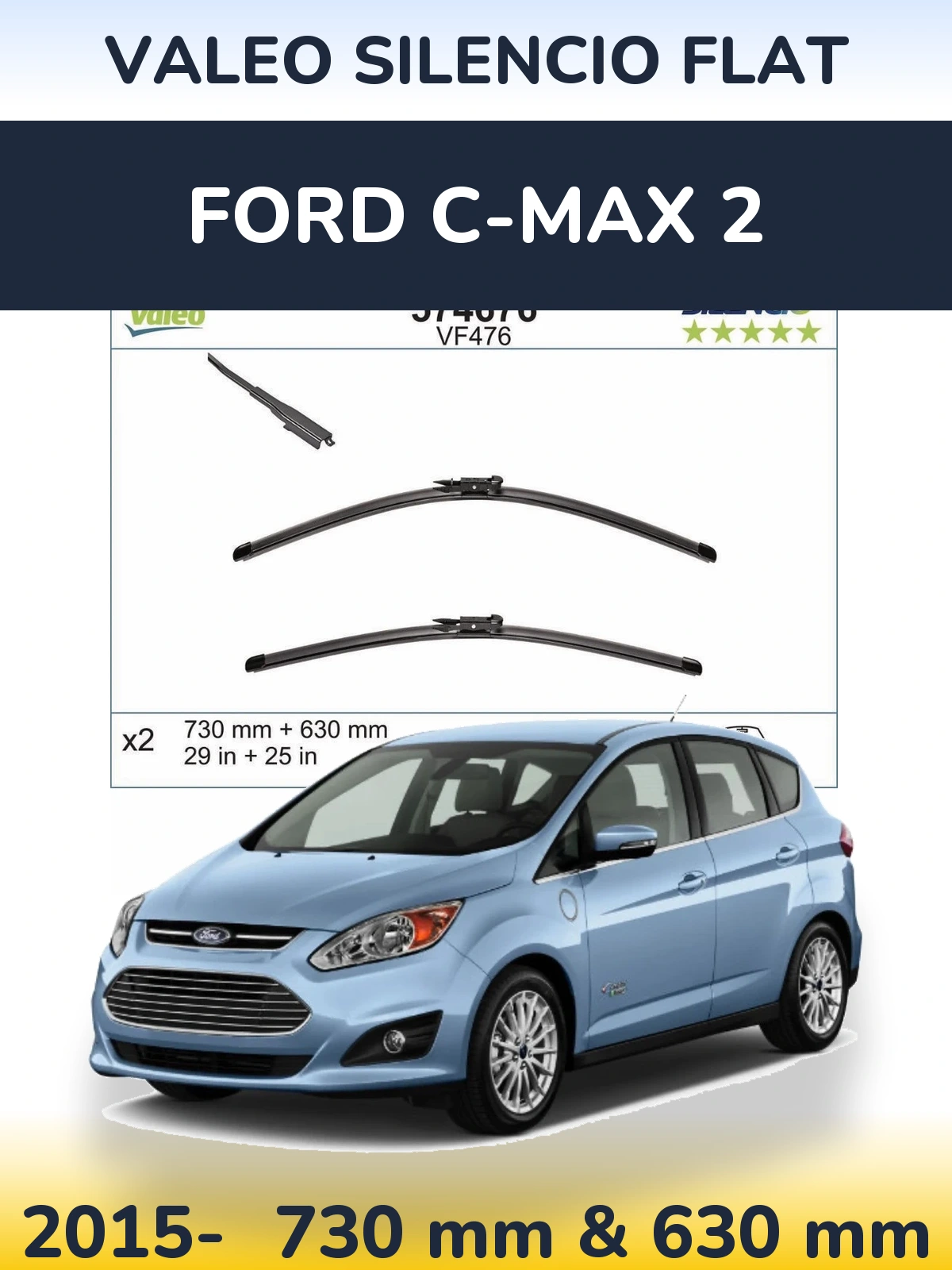 Komplet przednich wycieraczek Valeo Silencio Flat 730 & 630 mm do Ford C-MAX 2 2015-2026