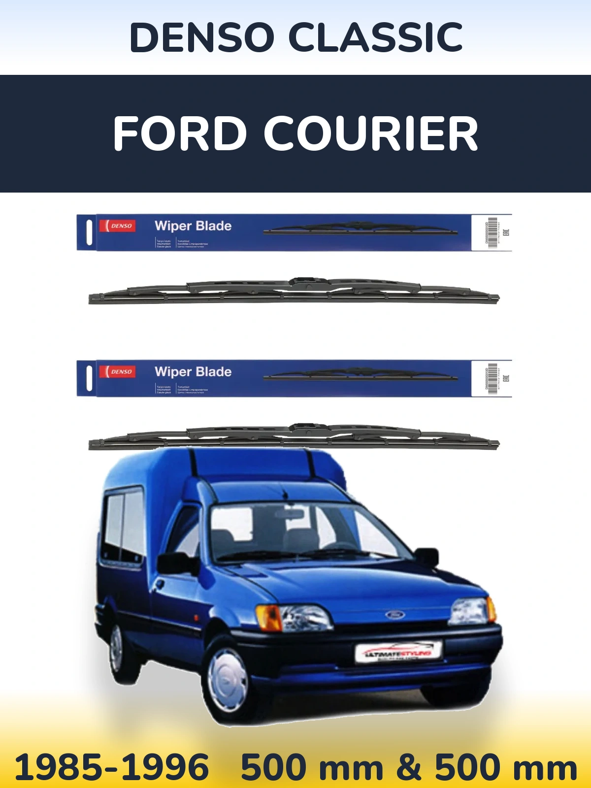 Front wiper blade set Denso Classic 500 & 500 mm for Ford Courier 1985-1996