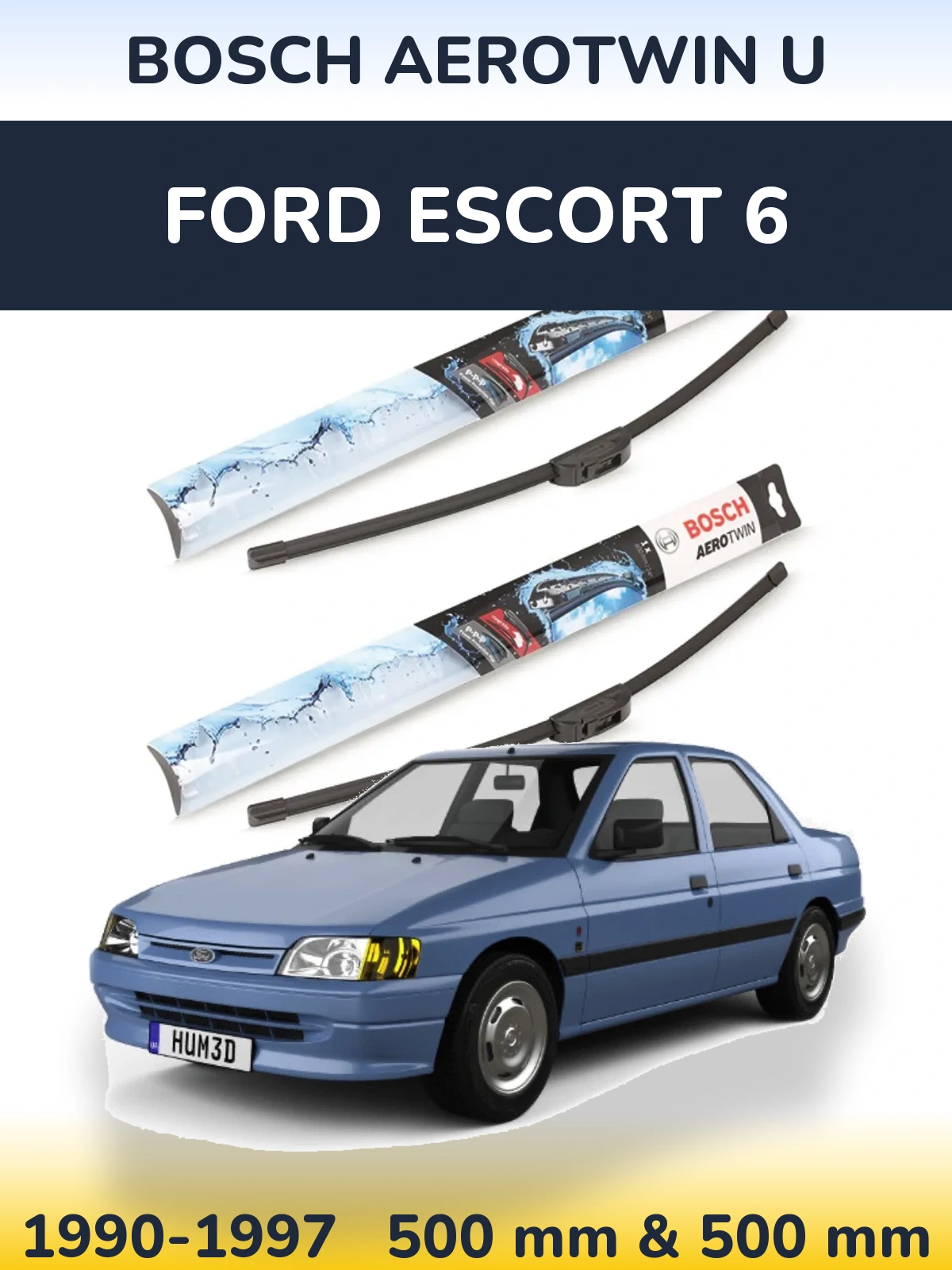 Комплект передних дворников BOSCH AeroTwin U 500 & 500 мм для Ford Escort 6 1990-1997