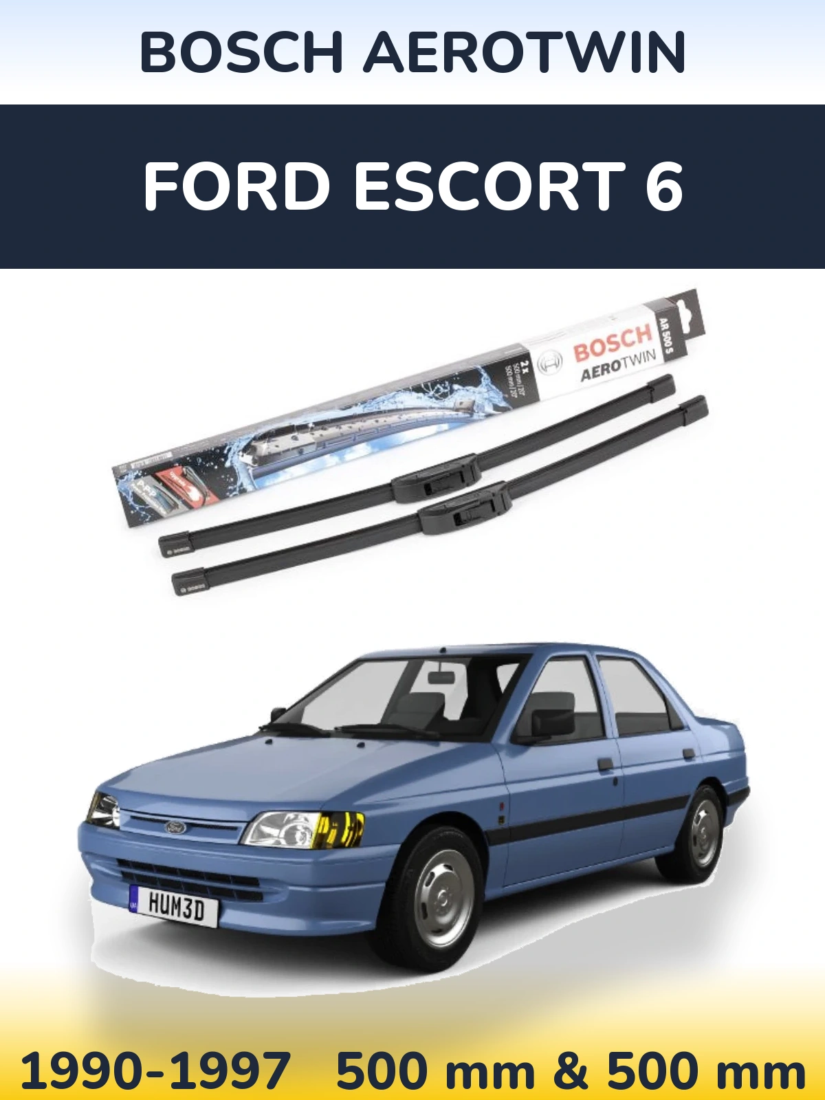 Комплект передних дворников BOSCH AeroTwin 500 & 500 мм для Ford Escort 6 1990-1997