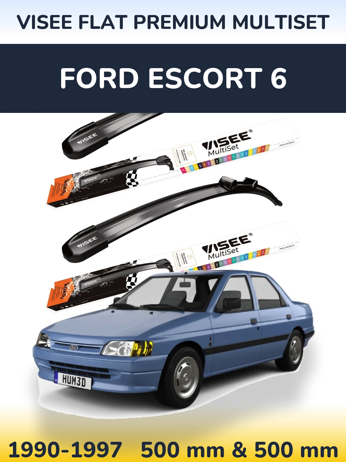 Komplet przednich wycieraczek VISEE FLAT PREMIUM MultiSet 500 & 500 mm do Ford Escort 6 1990-1997