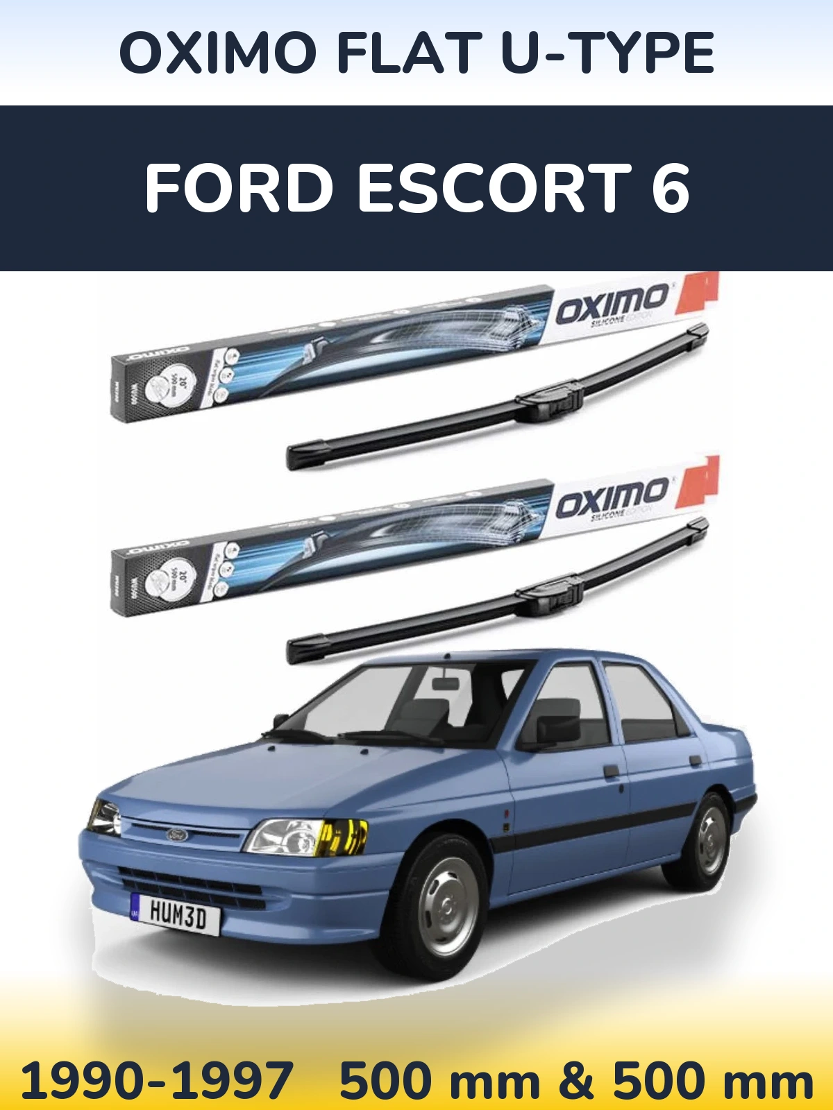 Комплект передних дворников Oximo Flat U-type 500 & 500 мм для Ford Escort 6 1990-1997