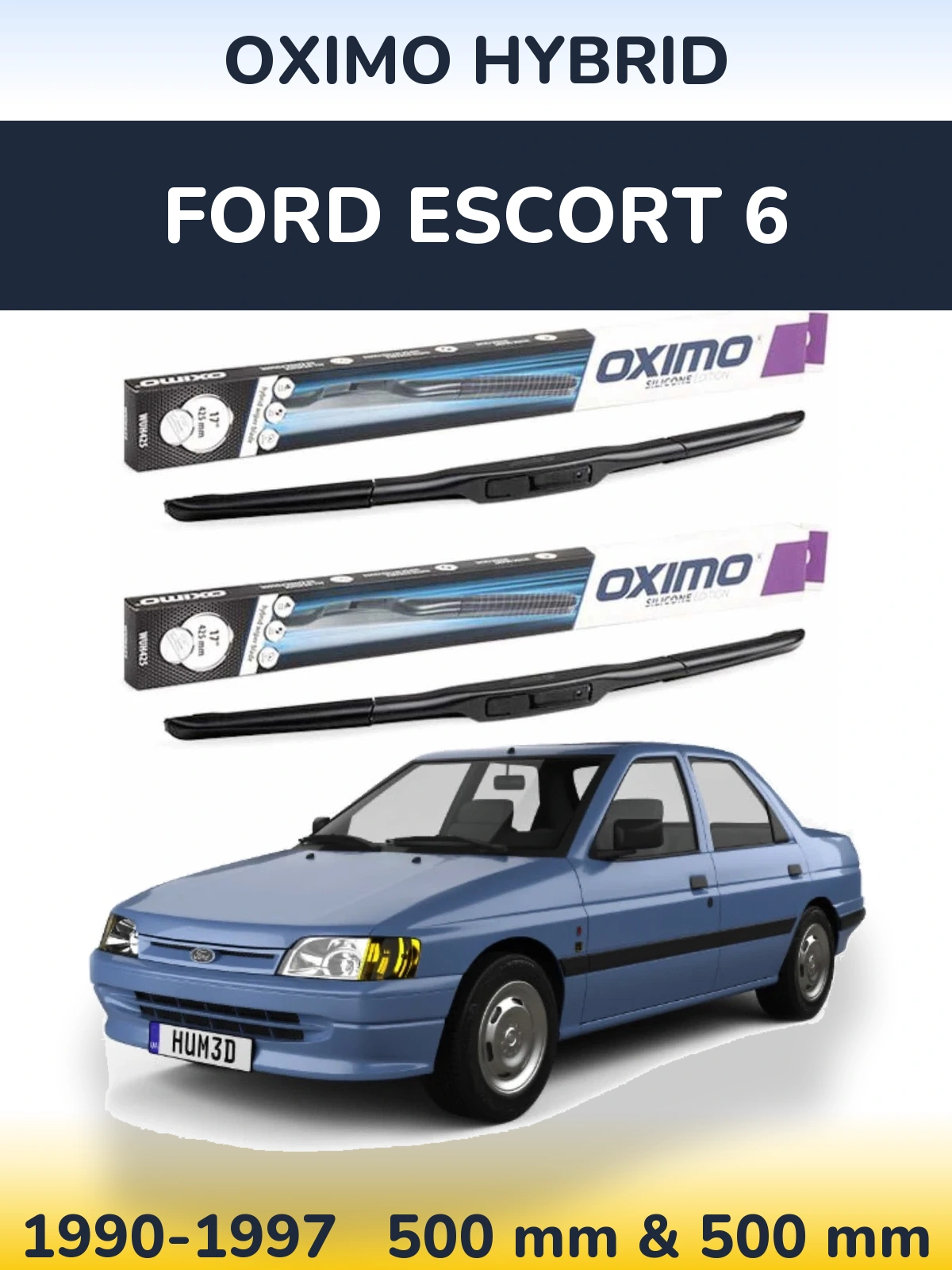 Front wiper blade set Oximo Hybrid 500 & 500 mm for Ford Escort 6 1990-1997