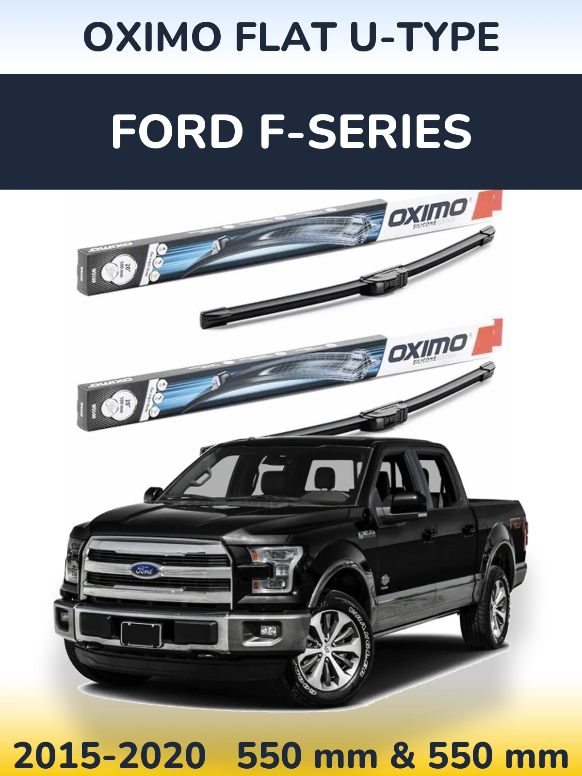 Комплект передних дворников Oximo Flat U-type 550 & 550 мм для Ford F-series 2015-2020