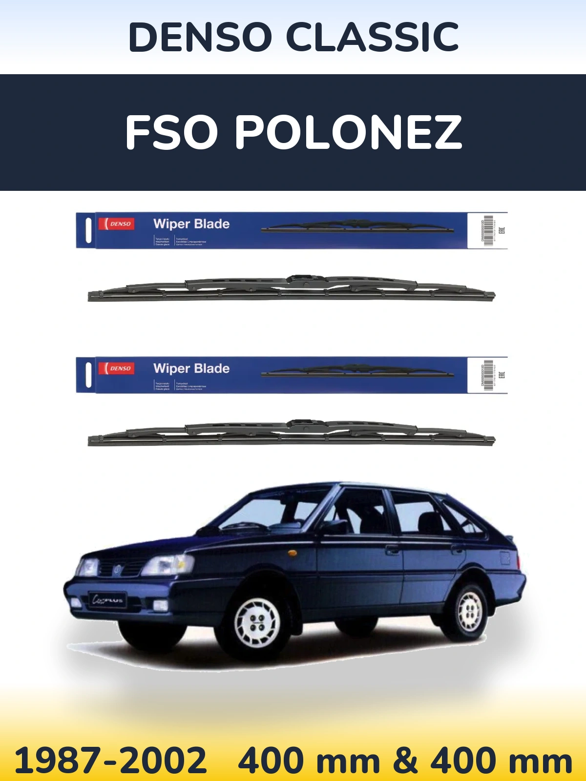 Front wiper blade set Denso Classic 400 & 400 mm for FSO Polonez 1987-2002