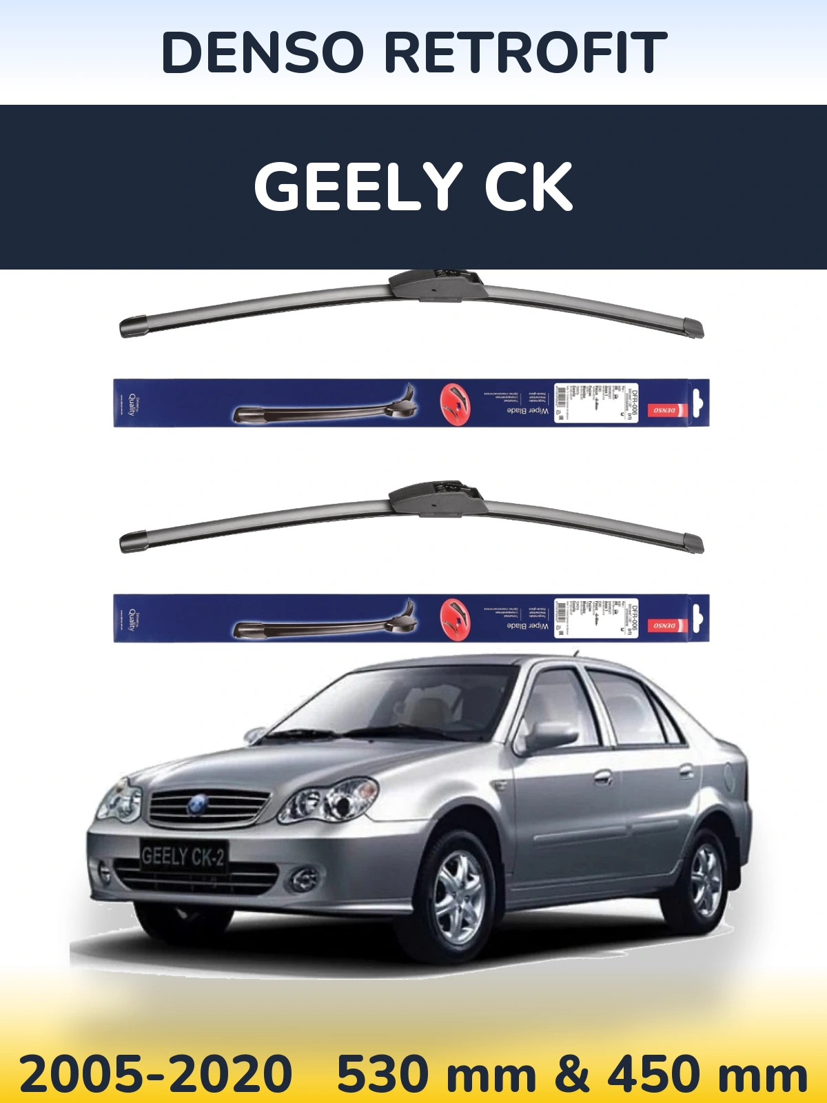 Komplet przednich wycieraczek Denso Retrofit 530 & 450 mm do Geely CK 2005-2020