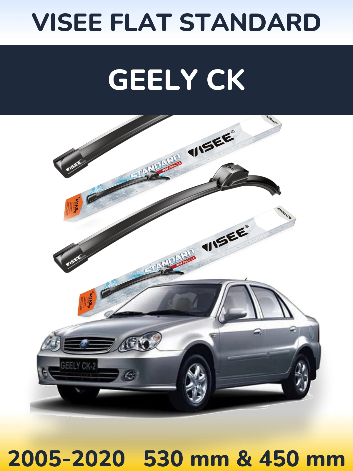 Komplet przednich wycieraczek VISEE FLAT STANDARD 530 & 450 mm do Geely CK 2005-2020