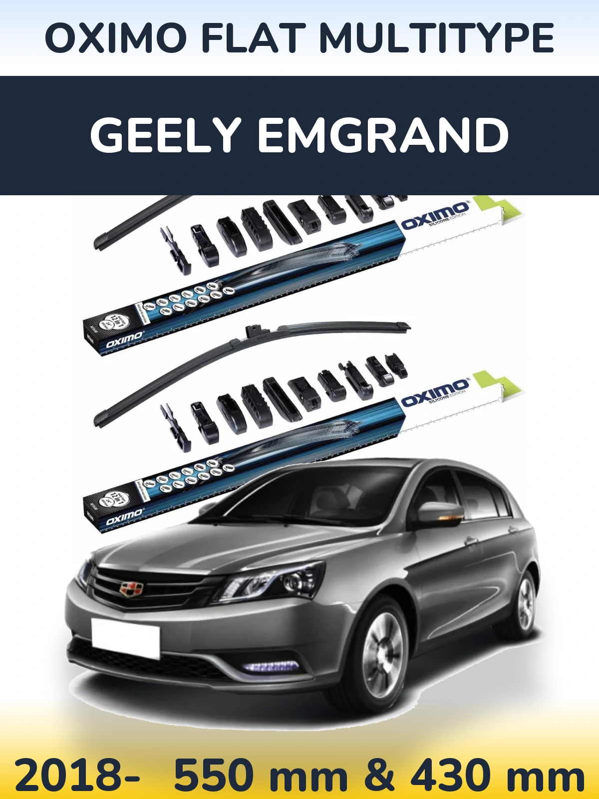 Front wiper blade set Oximo Flat MultiTypee 550 & 430 mm for Geely Emgrand 2018-2026