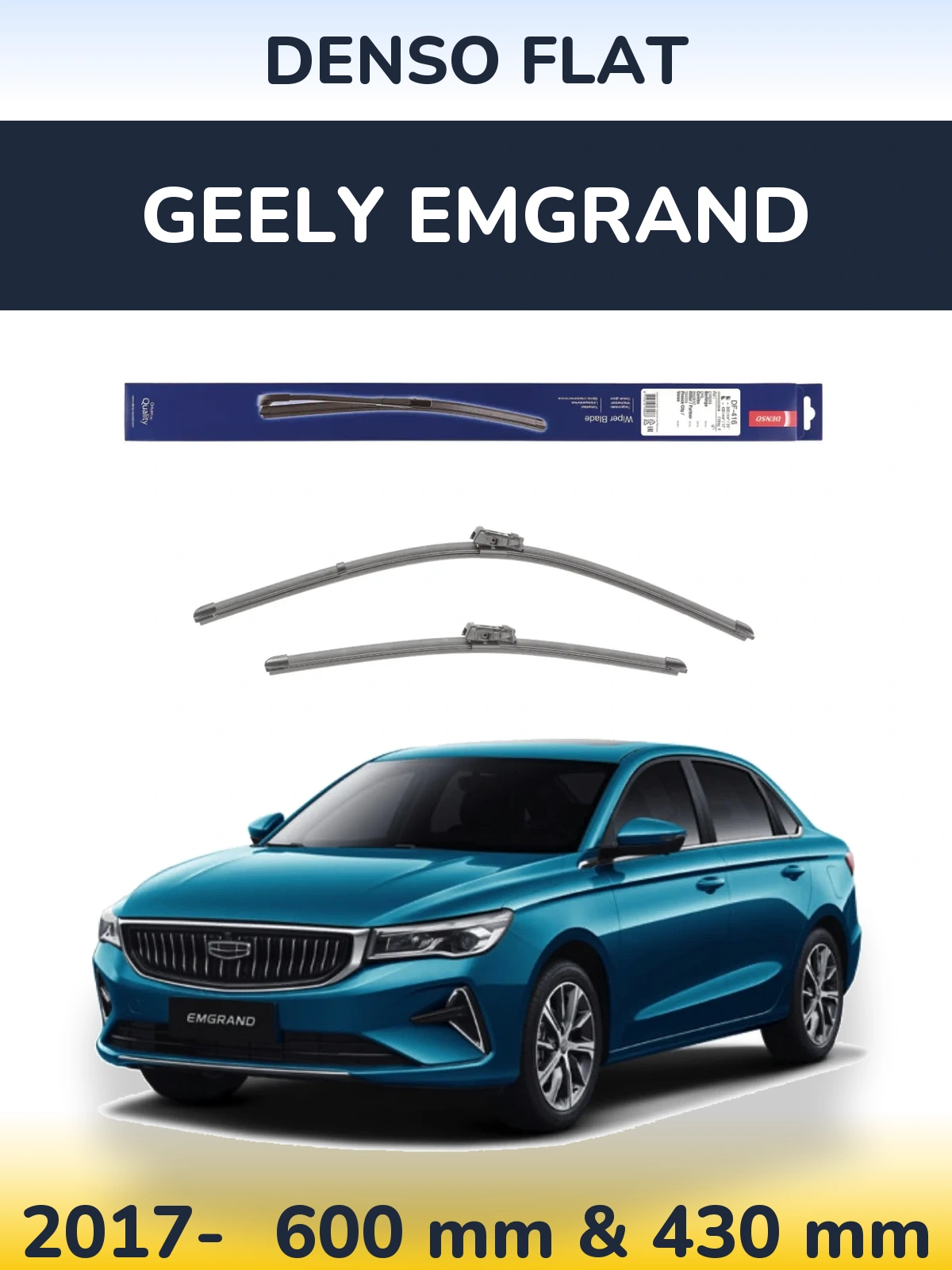 Front wiper blade set Denso Flat 600 & 430 mm for Geely Emgrand 2017-2026