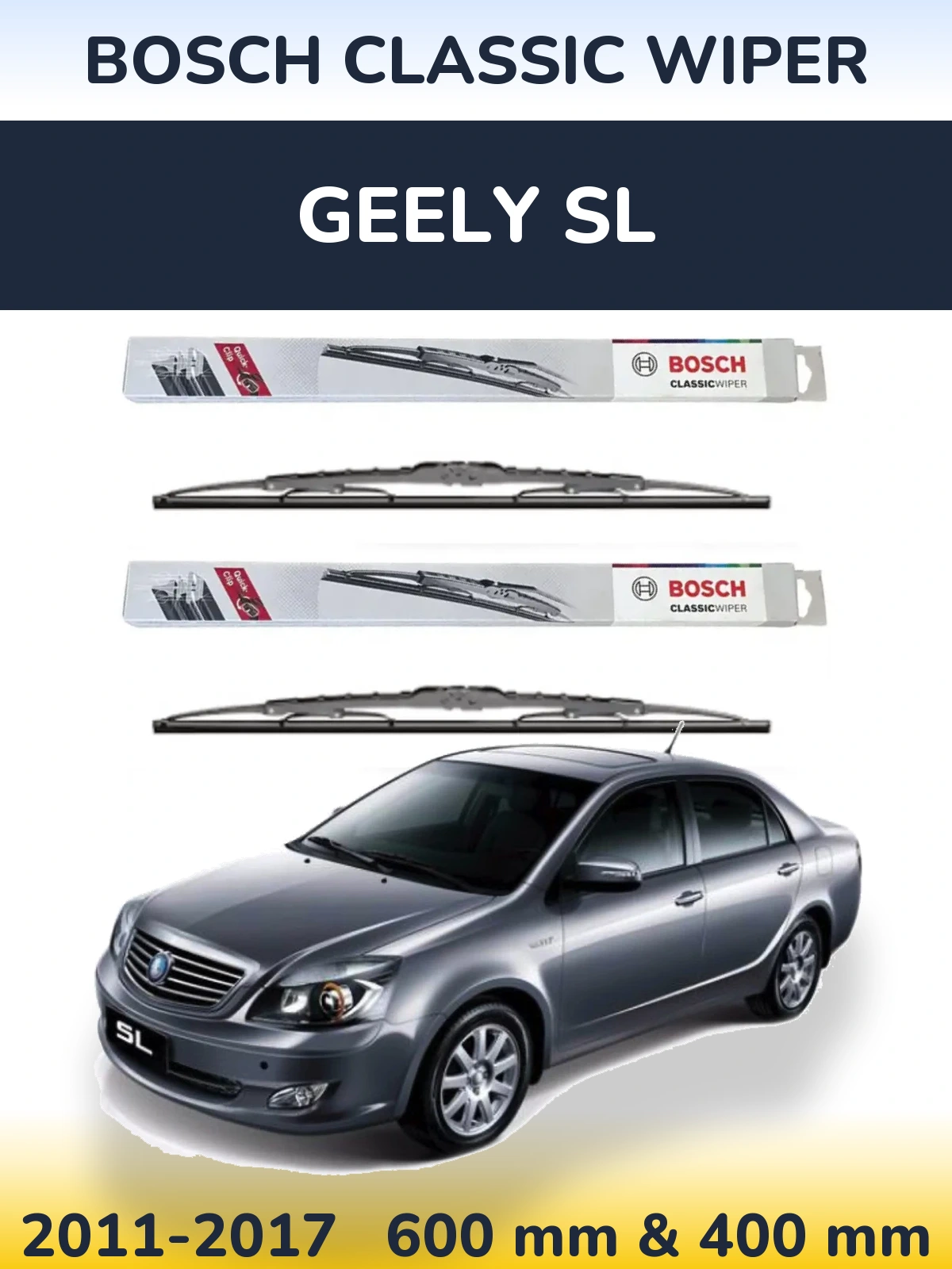 Komplet przednich wycieraczek BOSCH Classic Wiper 600 & 400 mm do Geely SL 2011-2017