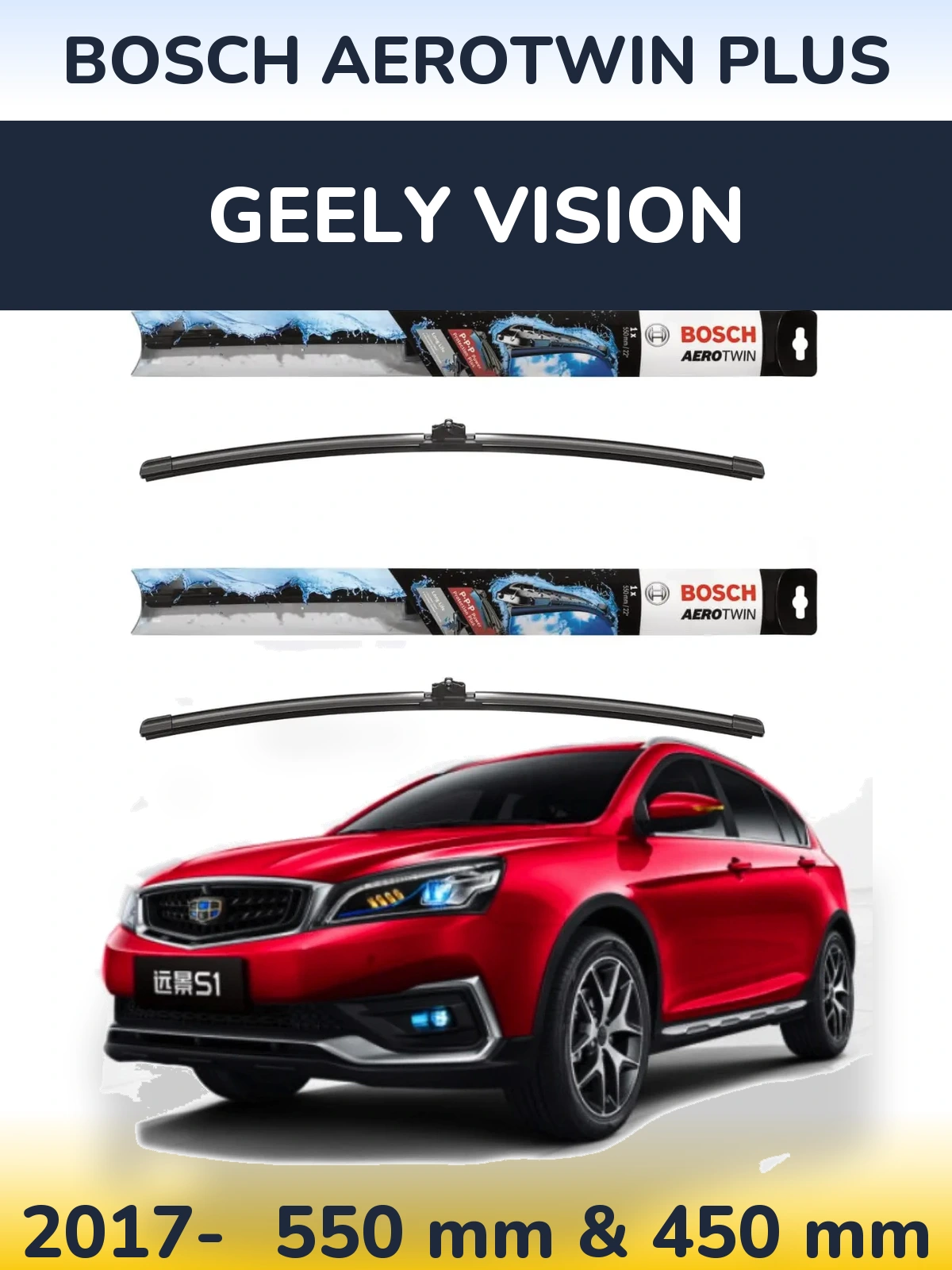 Komplet przednich wycieraczek BOSCH AeroTwin Plus 550 & 450 mm do Geely Vision 2017-2026