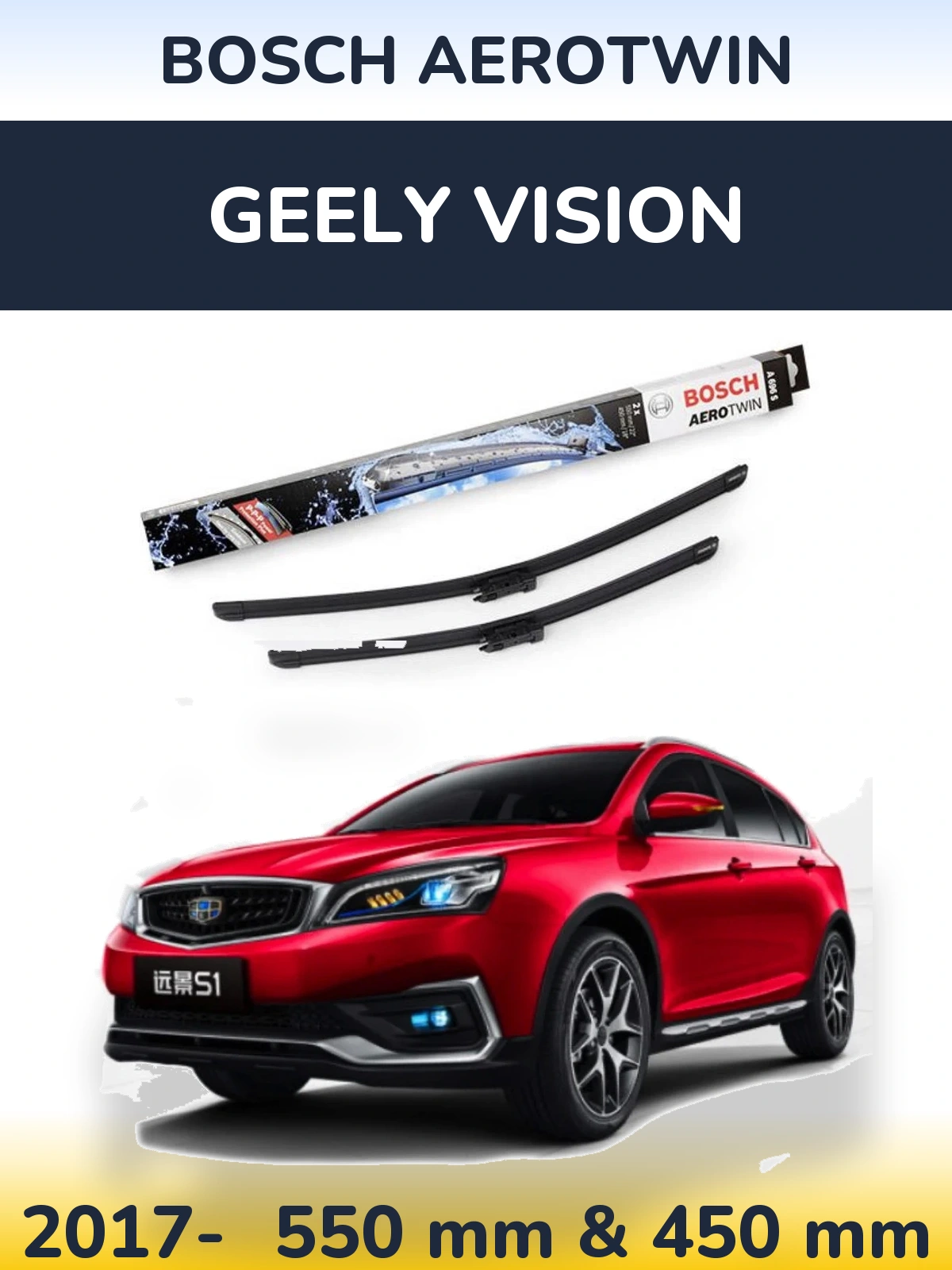 Komplet przednich wycieraczek BOSCH AeroTwin 550 & 450 mm do Geely Vision 2017-2026