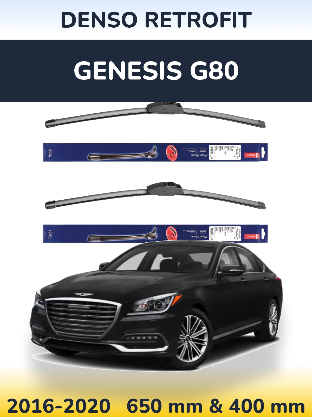 Komplet przednich wycieraczek Denso Retrofit 650 & 400 mm do Genesis G80 2016-2020