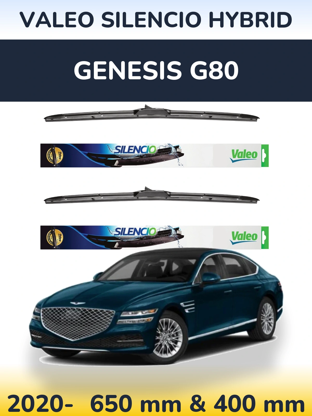 Комплект передних дворников Valeo Silencio Hybrid 650 & 400 мм для Genesis G80 2020-2026