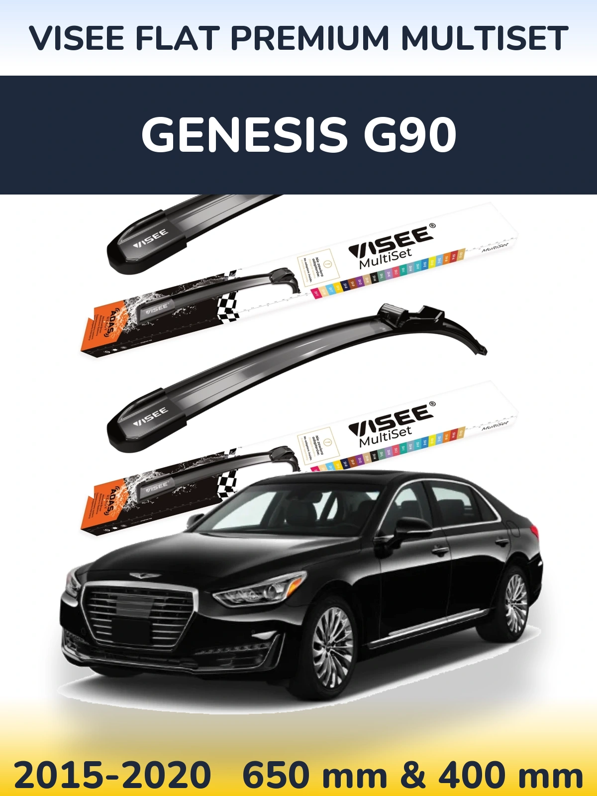 Комплект передних дворников VISEE FLAT PREMIUM MultiSet 650 & 400 мм для Genesis G90 2015-2020
