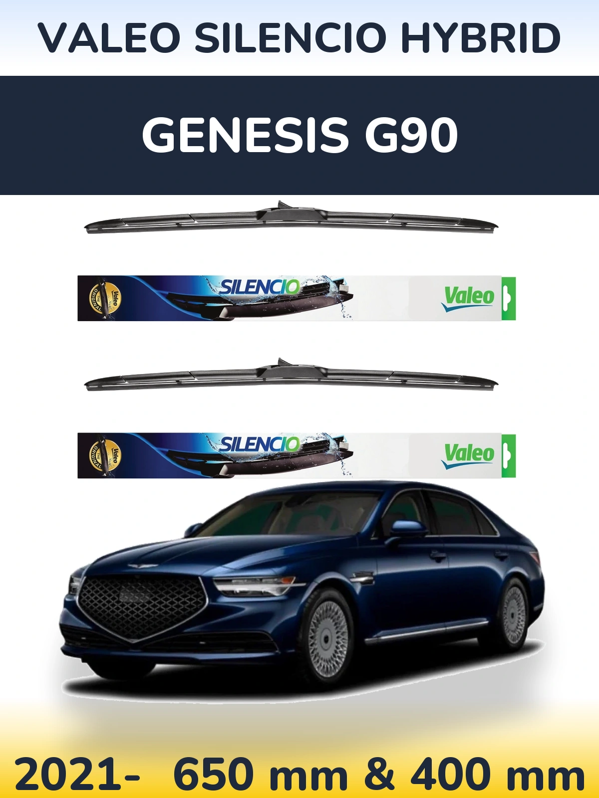 Комплект передних дворников Valeo Silencio Hybrid 650 & 400 мм для Genesis G90 2021-2026