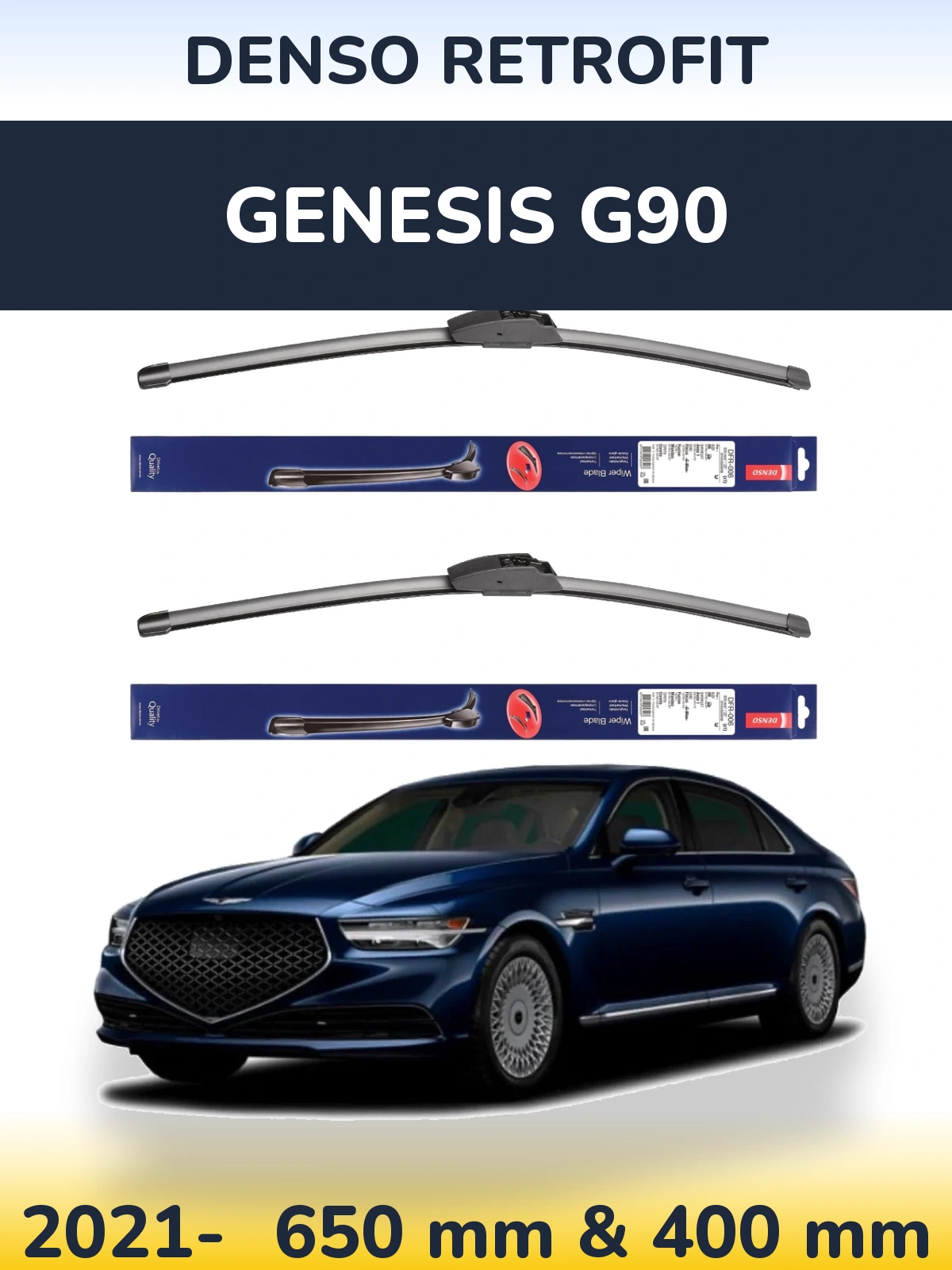 Komplet przednich wycieraczek Denso Retrofit 650 & 400 mm do Genesis G90 2021-2026