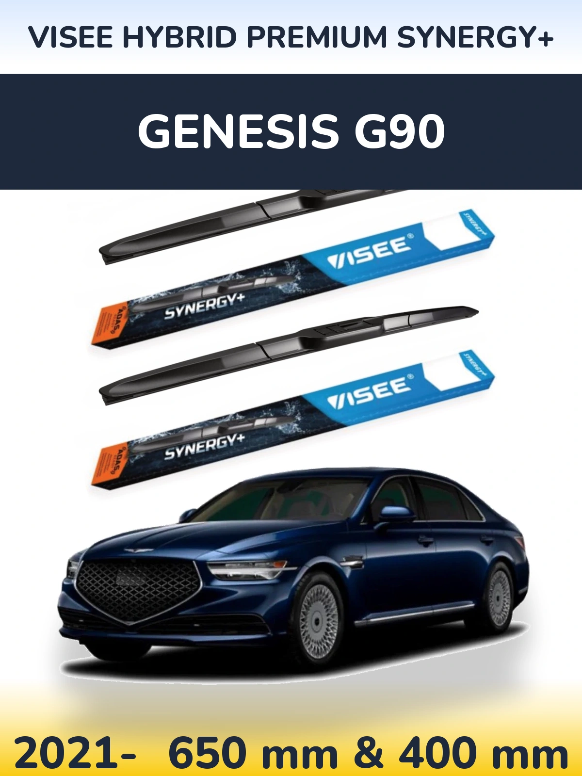 Комплект передних дворников VISEE HYBRID PREMIUM SYNERGY+ 650 & 400 мм для Genesis G90 2021-2026