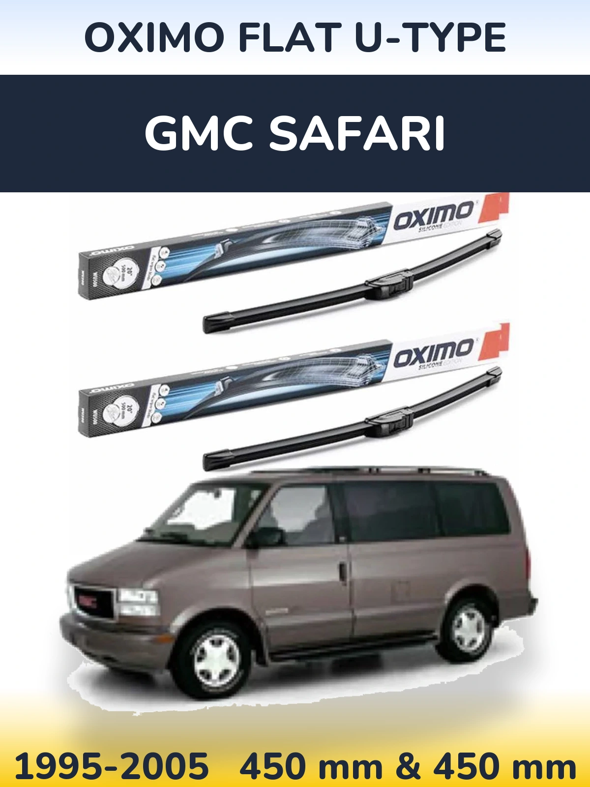 Комплект передних дворников Oximo Flat U-type 450 & 450 мм для GMC Safari 1995-2005