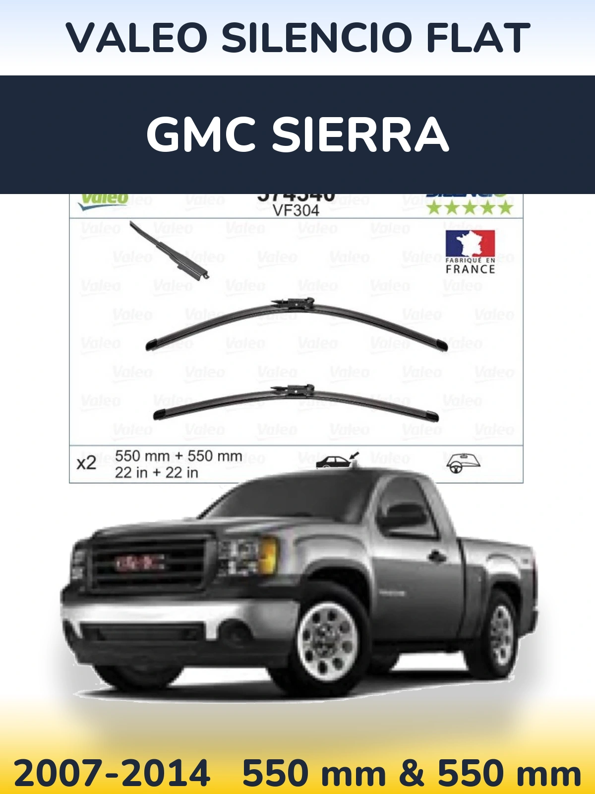 Комплект передних дворников Valeo Silencio Flat 550 & 550 мм для GMC Sierra 2007-2014