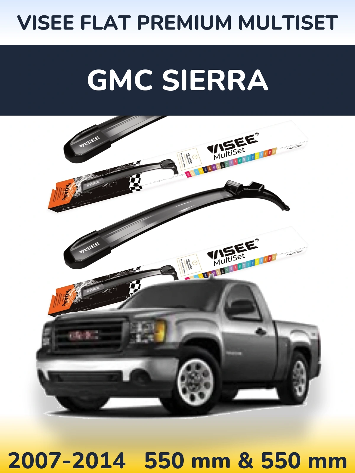 Комплект передних дворников VISEE FLAT PREMIUM MultiSet 550 & 550 мм для GMC Sierra 2007-2014