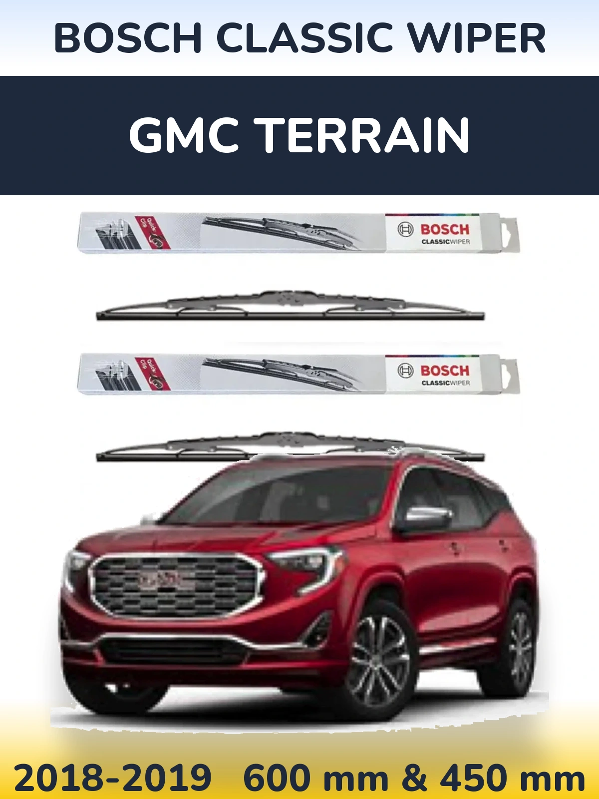 Front wiper blade set BOSCH Classic Wiper 600 & 450 mm for GMC Terrain 2018-2019