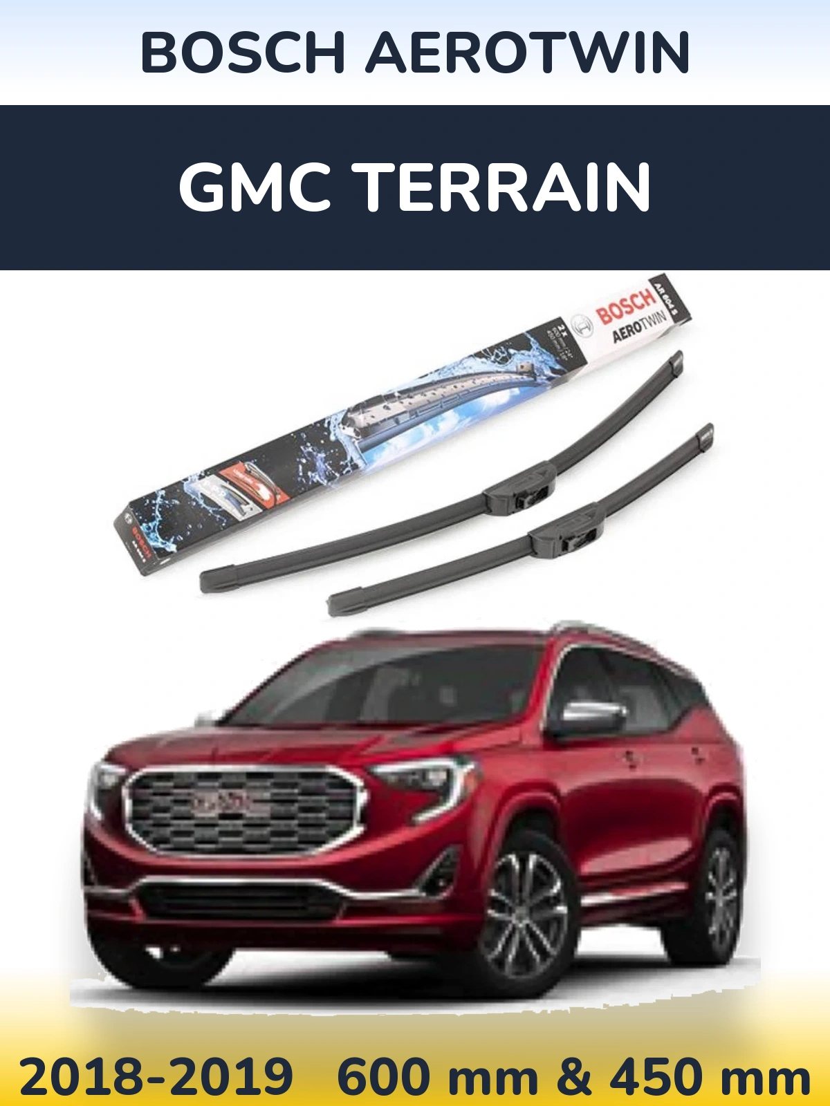 Front wiper blade set BOSCH AeroTwin 600 & 450 mm for GMC Terrain 2018-2019