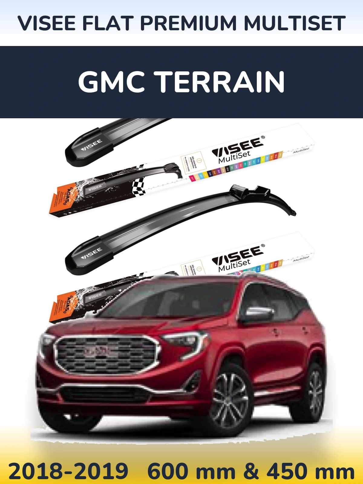 Front wiper blade set VISEE FLAT PREMIUM MultiSet 600 & 450 mm for GMC Terrain 2018-2019