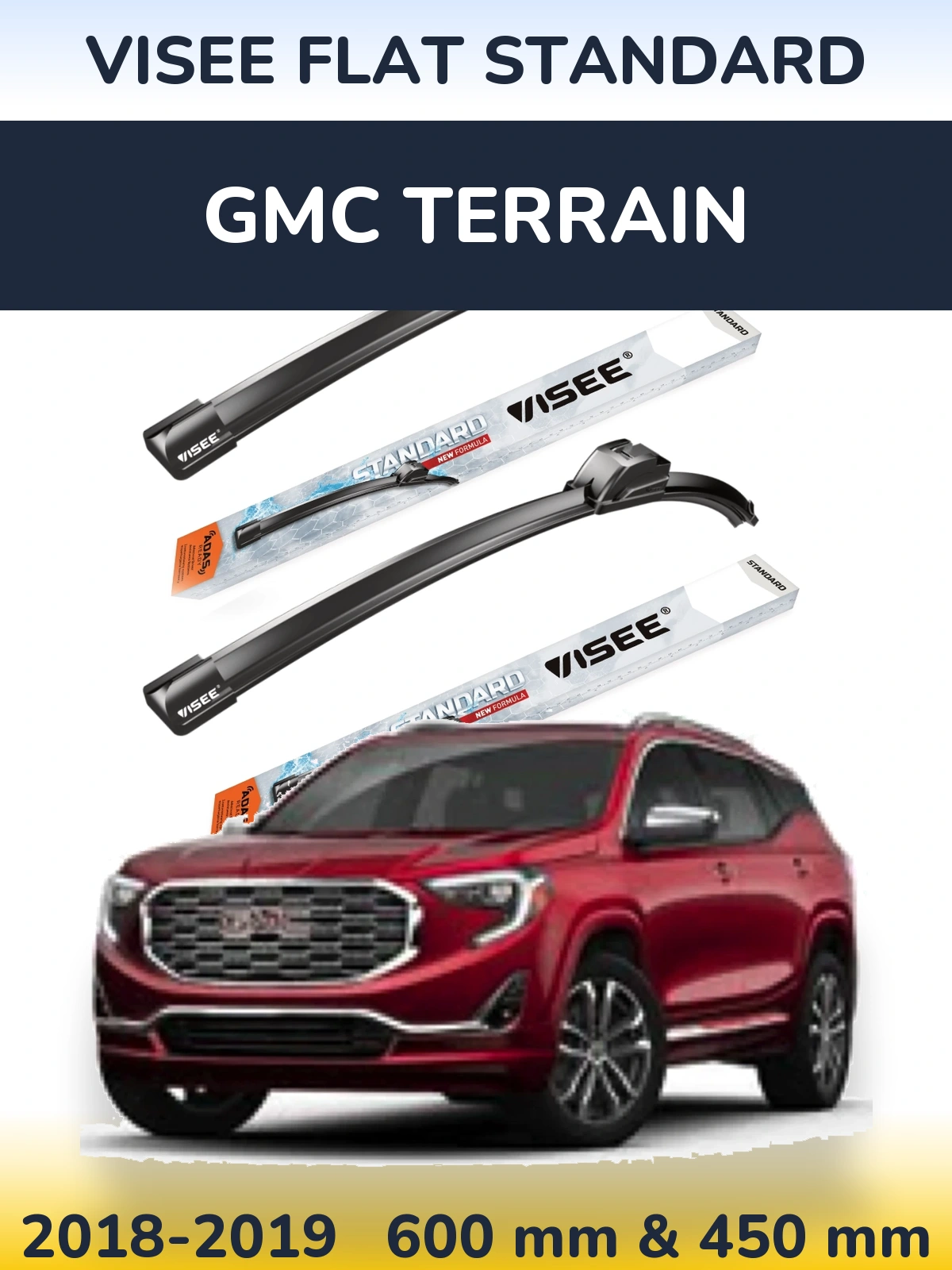 Комплект передніх щіток VISEE FLAT STANDARD 600 & 450 мм для GMC Terrain 2018-2019