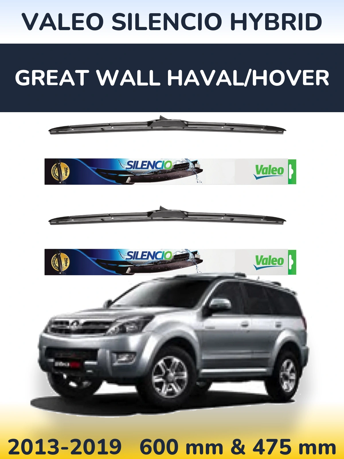 Front wiper blade set Valeo Silencio Hybrid 600 & 475 mm for Great Wall Haval/Hover 2013-2019