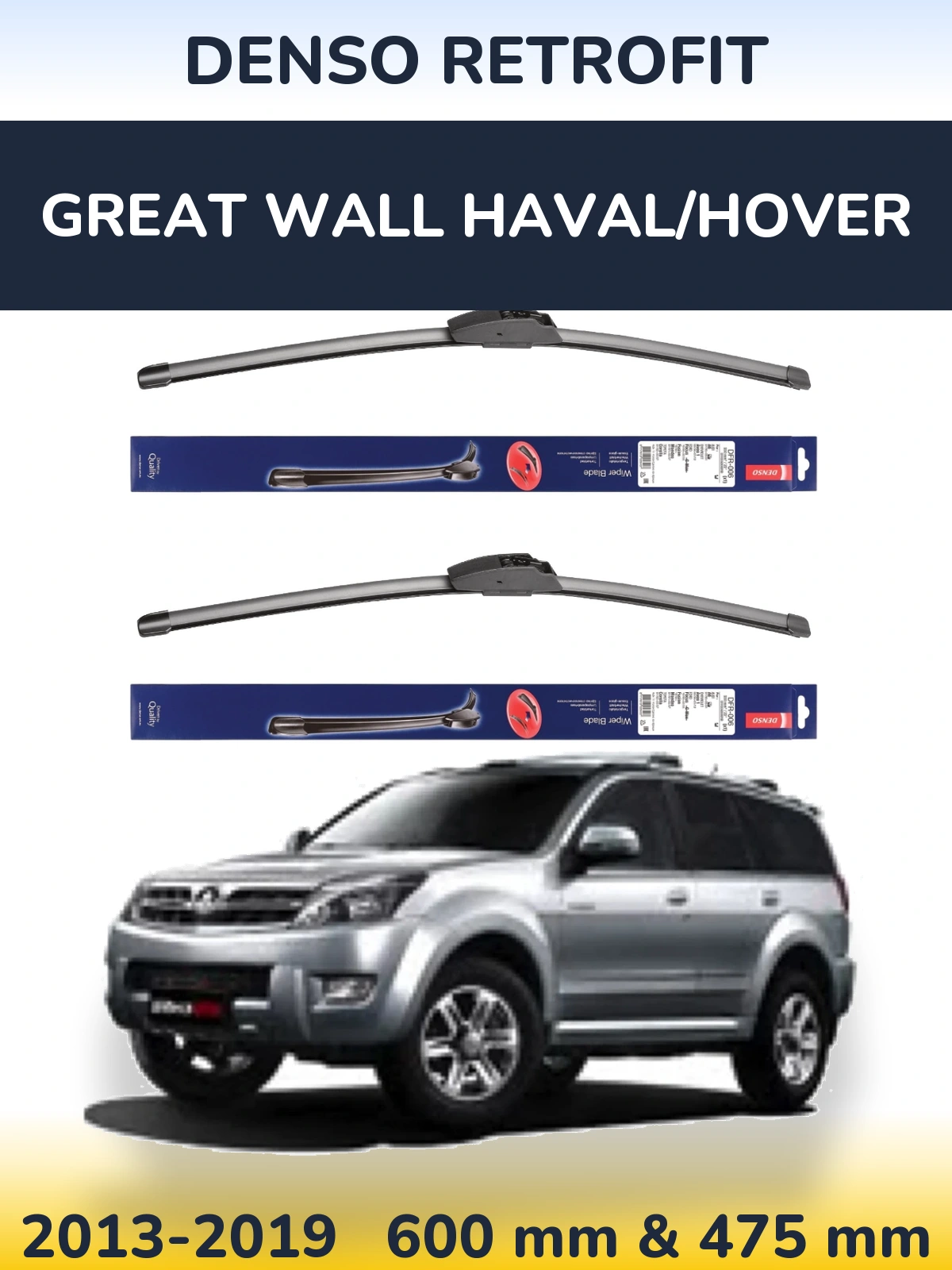 Front wiper blade set Denso Retrofit 600 & 475 mm for Great Wall Haval/Hover 2013-2019