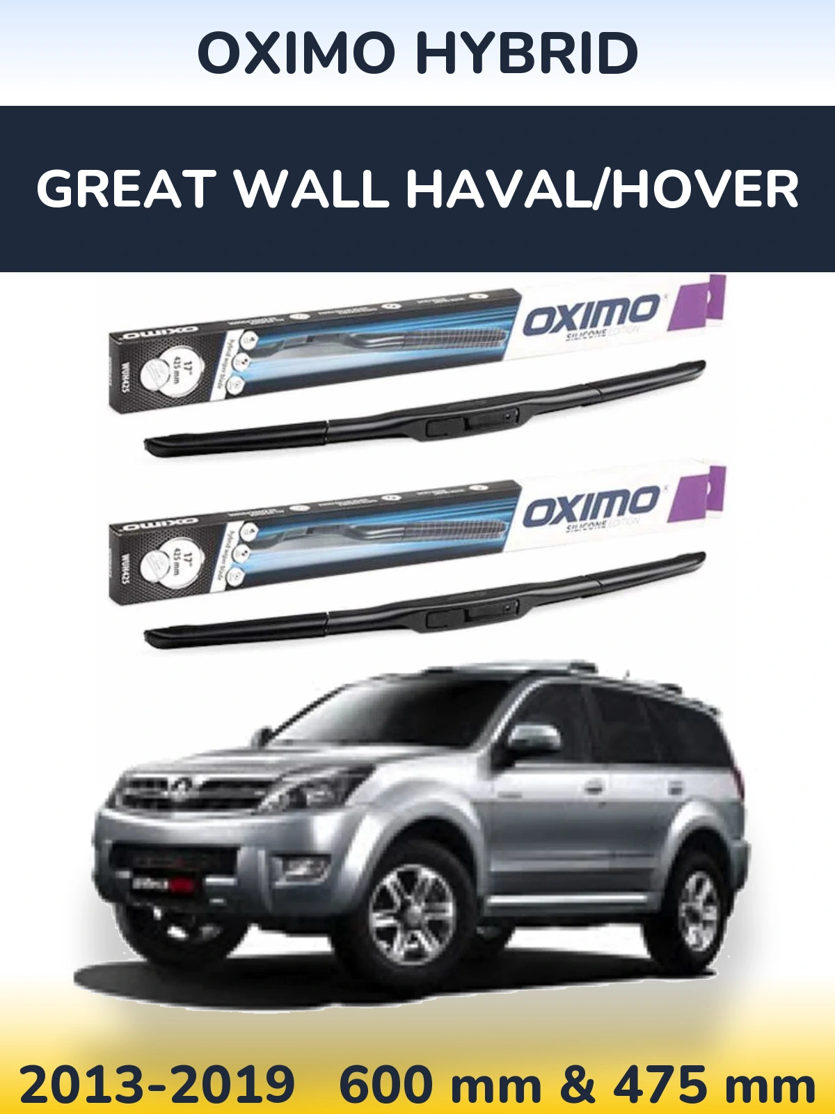 Front wiper blade set Oximo Hybrid 600 & 475 mm for Great Wall Haval/Hover 2013-2019