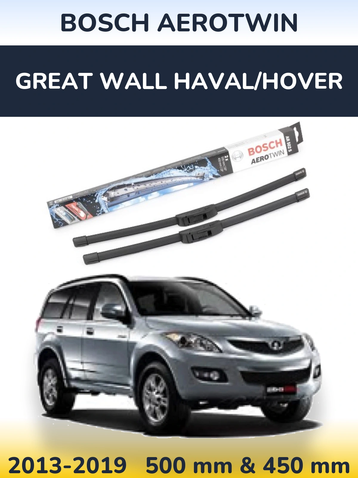 Komplet przednich wycieraczek BOSCH AeroTwin 500 & 450 mm do Great Wall Haval/Hover 2013-2019