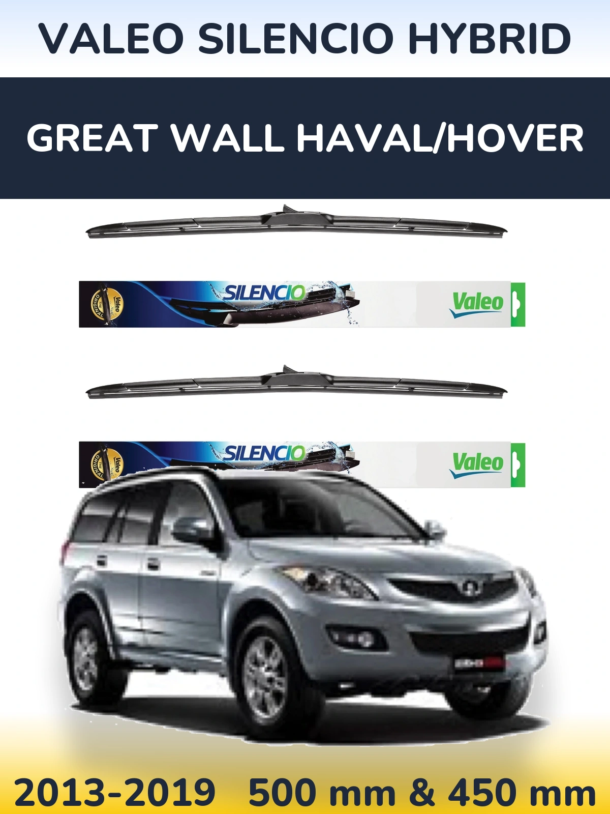 Комплект передних дворников Valeo Silencio Hybrid 500 & 450 мм для Great Wall Haval/Hover 2013-2019