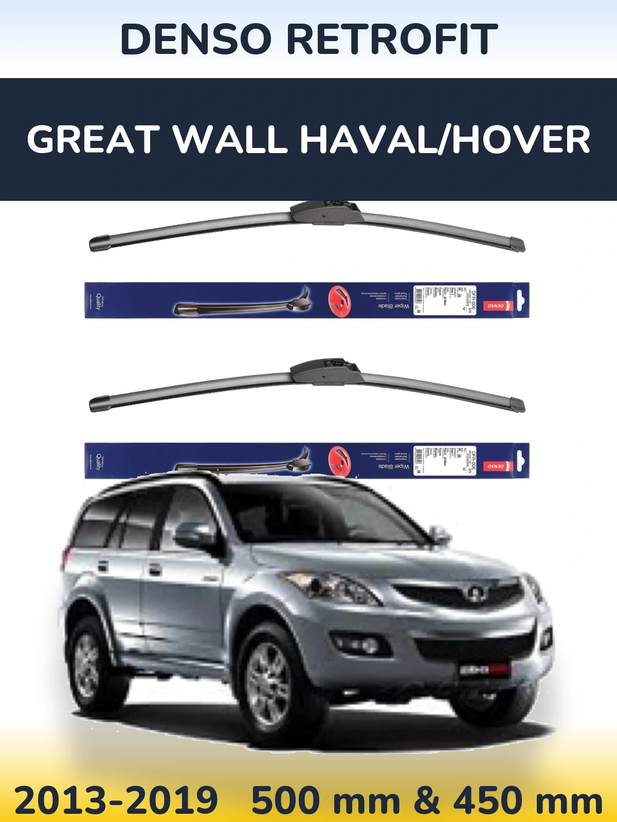 Komplet przednich wycieraczek Denso Retrofit 500 & 450 mm do Great Wall Haval/Hover 2013-2019