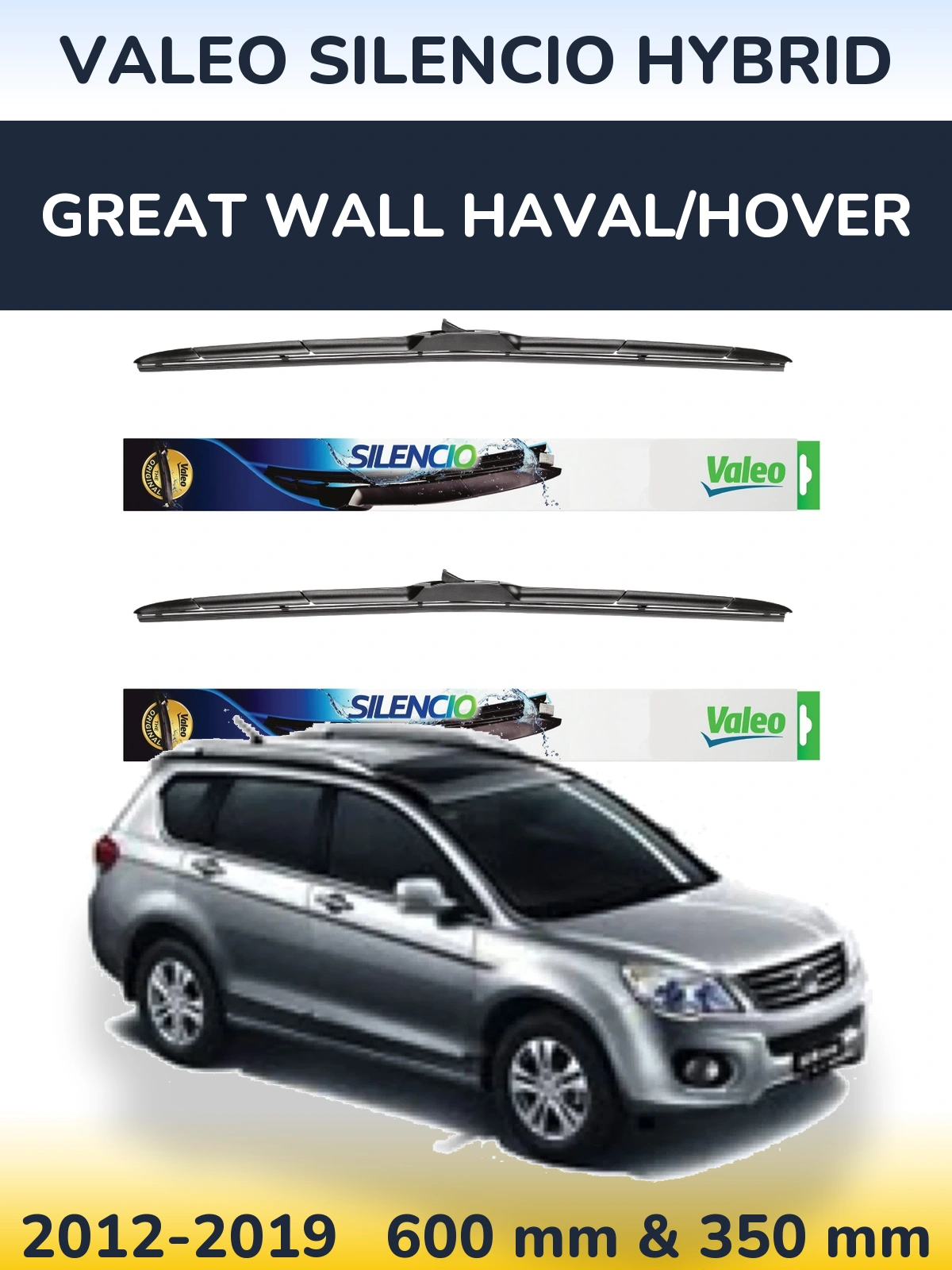 Front wiper blade set Valeo Silencio Hybrid 600 & 350 mm for Great Wall Haval/Hover 2012-2019