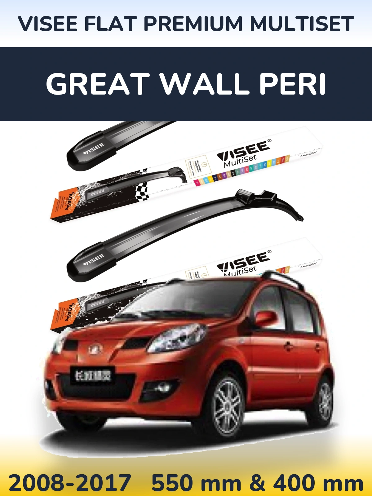 Front wiper blade set VISEE FLAT PREMIUM MultiSet 550 & 400 mm for Great Wall Peri 2008-2017