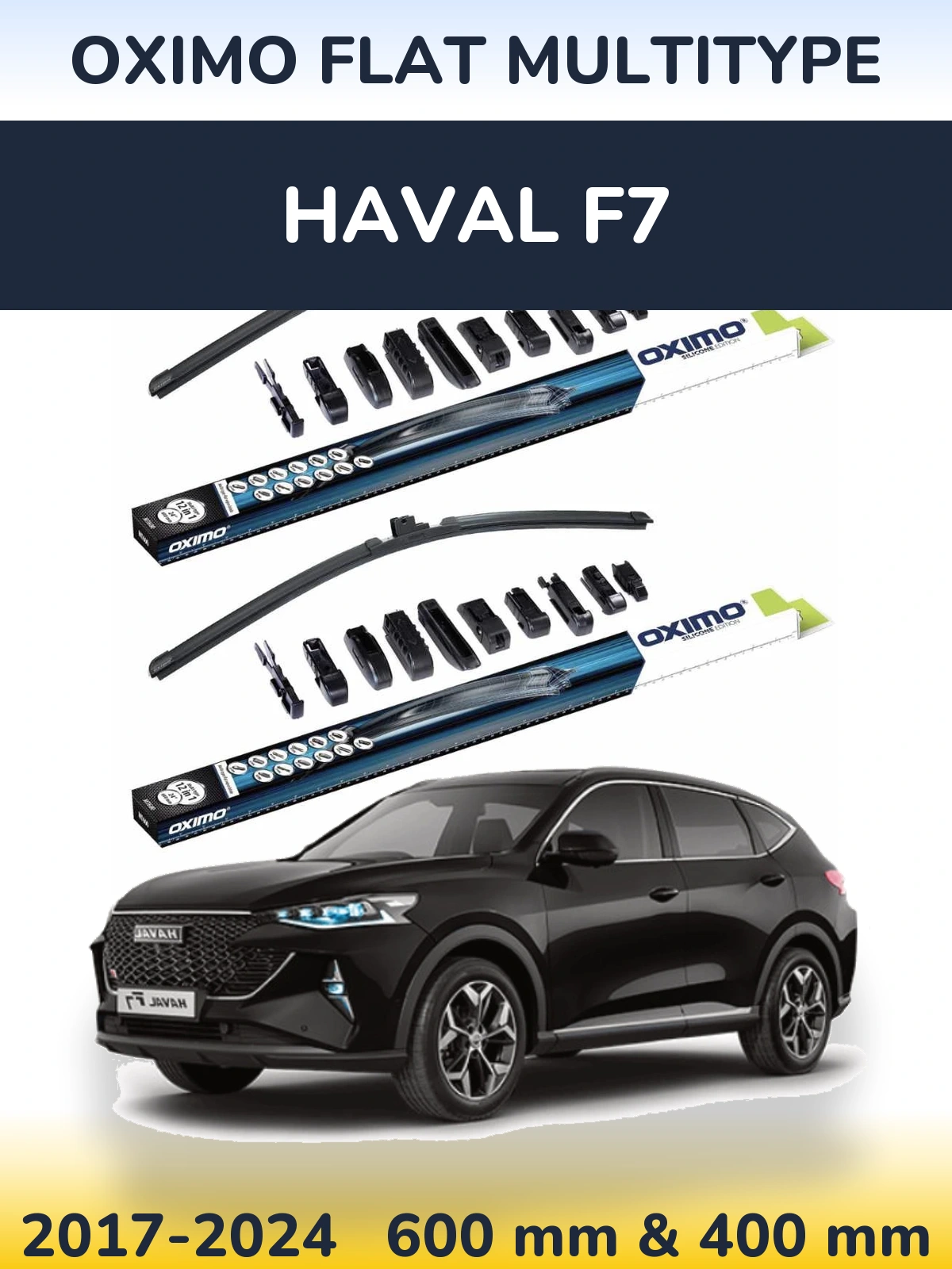 Front wiper blade set Oximo Flat MultiTypee 600 & 400 mm for Haval F7 2017-2024