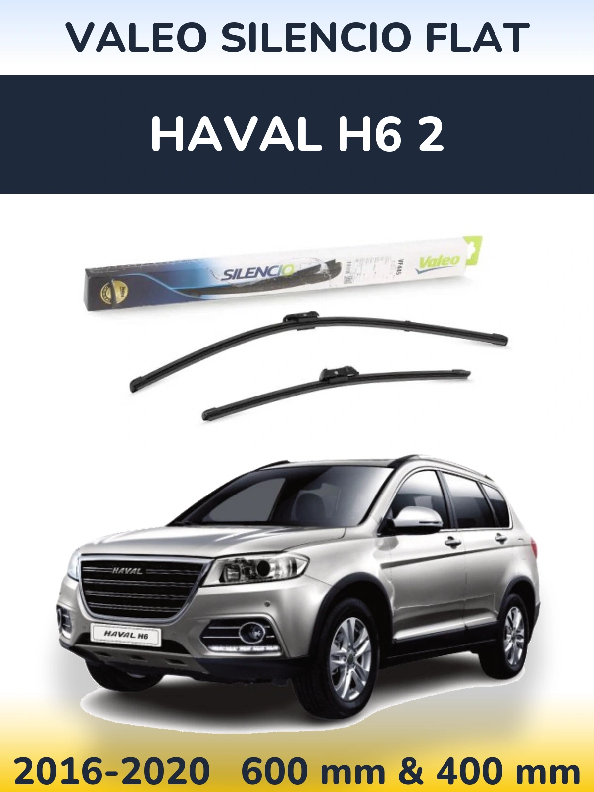 Front wiper blade set Valeo Silencio Flat 600 & 400 mm for Haval H6 2 2016-2020
