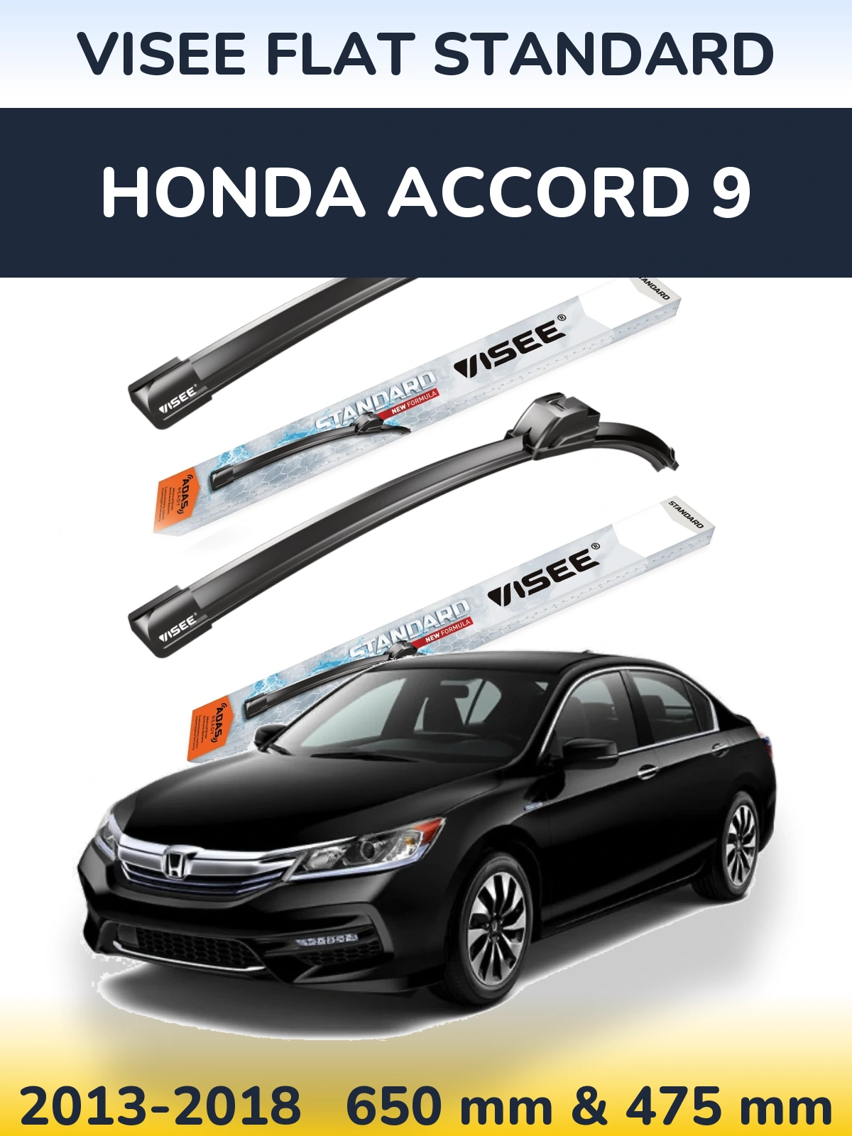 Комплект передних дворников VISEE FLAT STANDARD 650 & 475 мм для Honda Accord 9 2013-2018