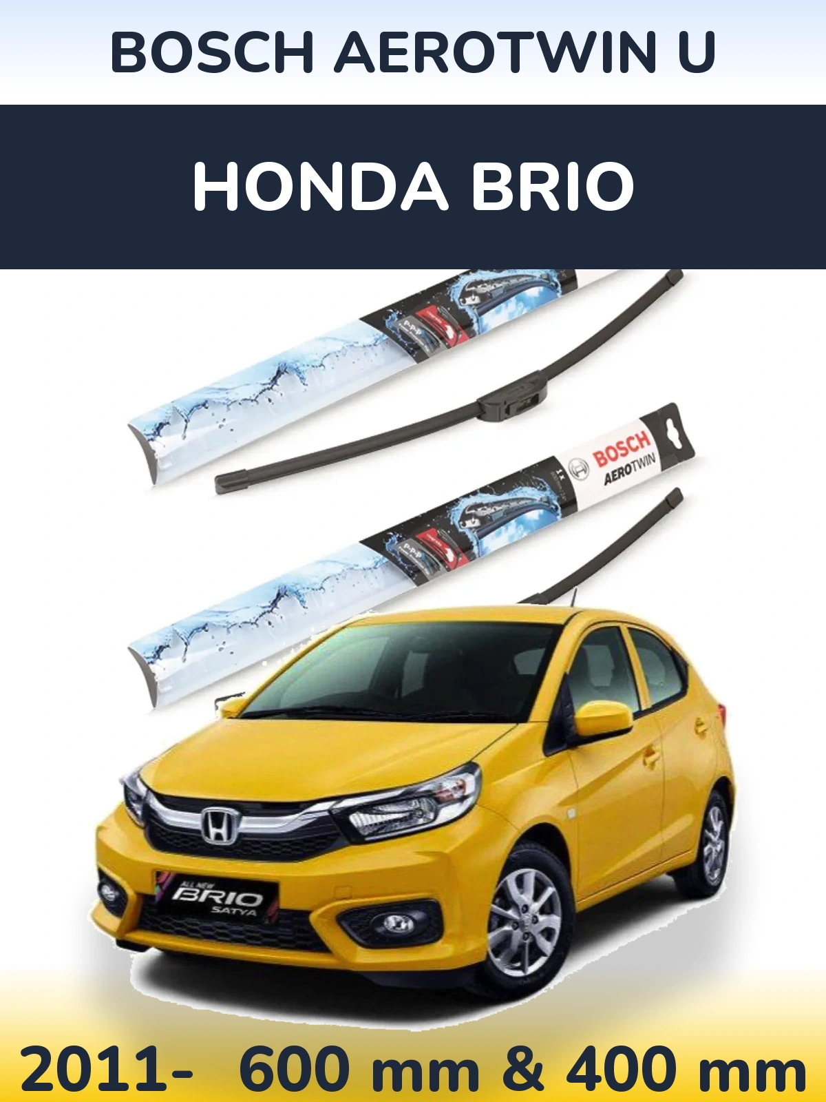 Komplet przednich wycieraczek BOSCH AeroTwin U 600 & 400 mm do Honda Brio 2011-2026